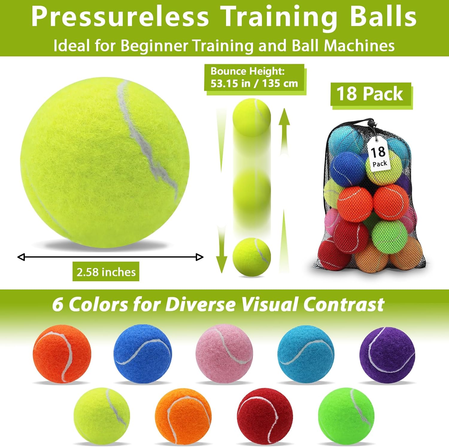 Tennis Balls,8/18/40/90 Pack Training Tennis Balls Practice Balls with Mesh Bag for Easy Transport, Pet Dog Playing Balls, fit for Beginner Training Ball - Image 2