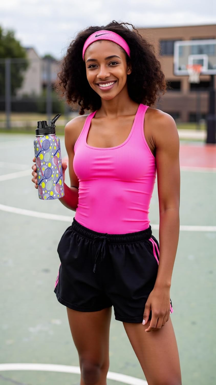 32 Oz Tennis Sports Water Bottle, 18/8 Wall Vacuum Insulated Stainless Steel Tumbler with Straw Lid & Spout Lid, Leak Proof, BPA Free - Image 4