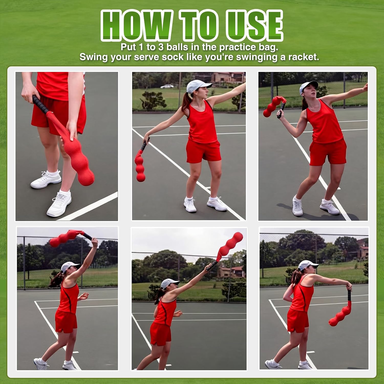 Tennis Serve Trainer Rebound Aid Moving Ball Tool Improves Rhythm Smooth Swing Training Sock Shaped Correct Posture Suitable for Beginners Professional Players Portable Equipment(Red) - Image 3
