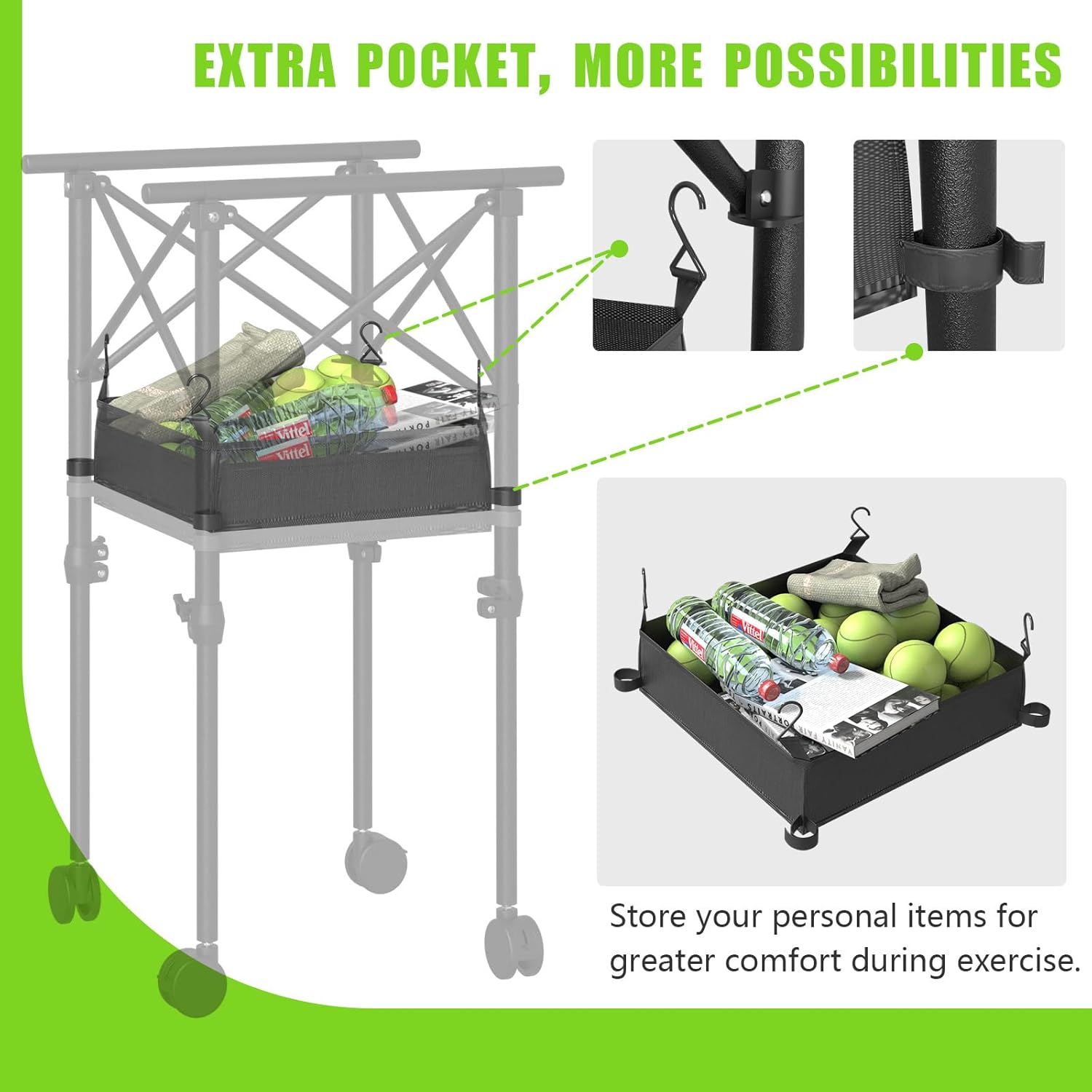 Tennis Ball Hopper with Wheels - Height Adjustable Foldable Tennis Ball Basket with Storage Bag Ball Candy for 150 Pickleball & Tennis - Image 5
