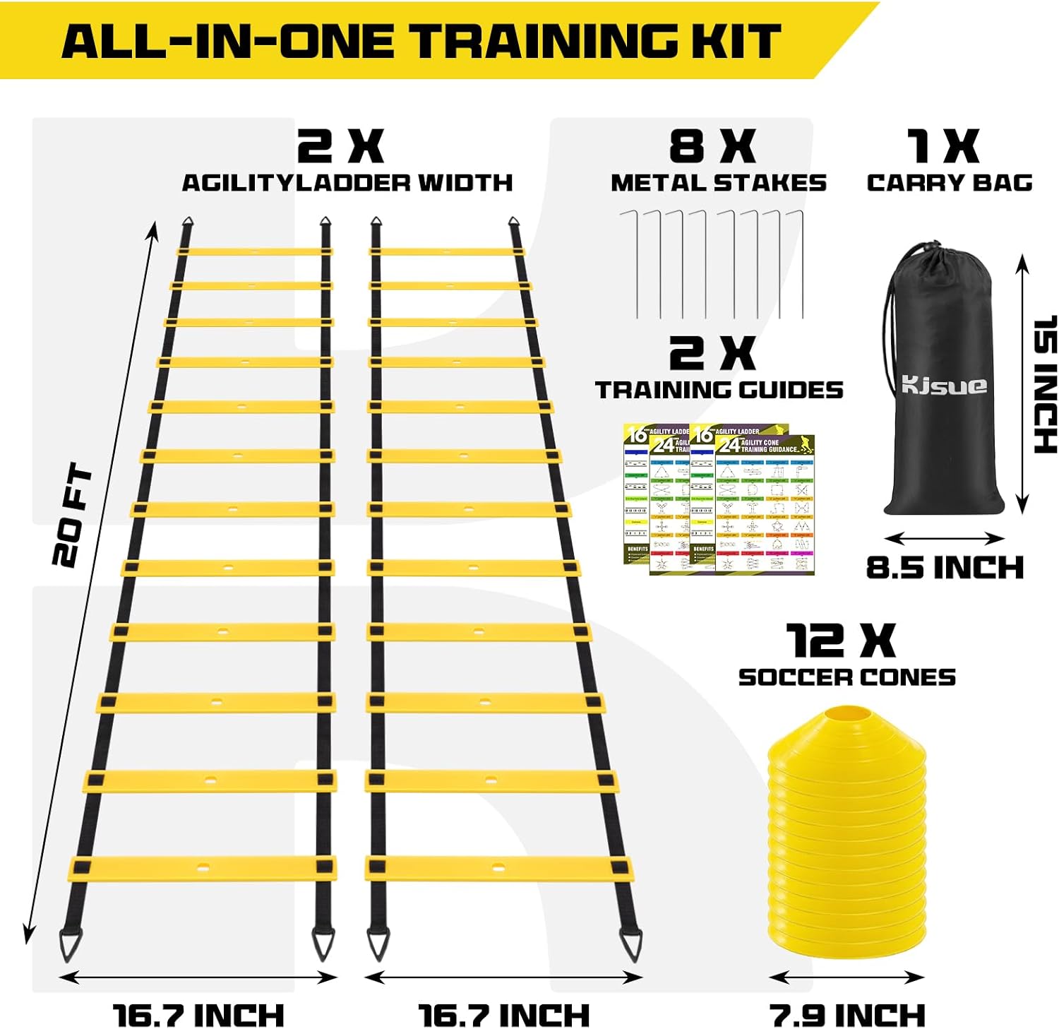 2 Pack 20ft Agility Ladder Set, 40ft Total Adjustable Speed Ladder with 12 Cones, 8 Stakes, 1 Carry Bag - Parallel Footwork Drills Gear for Football Soccer Basketball Training Equipment - Image 2