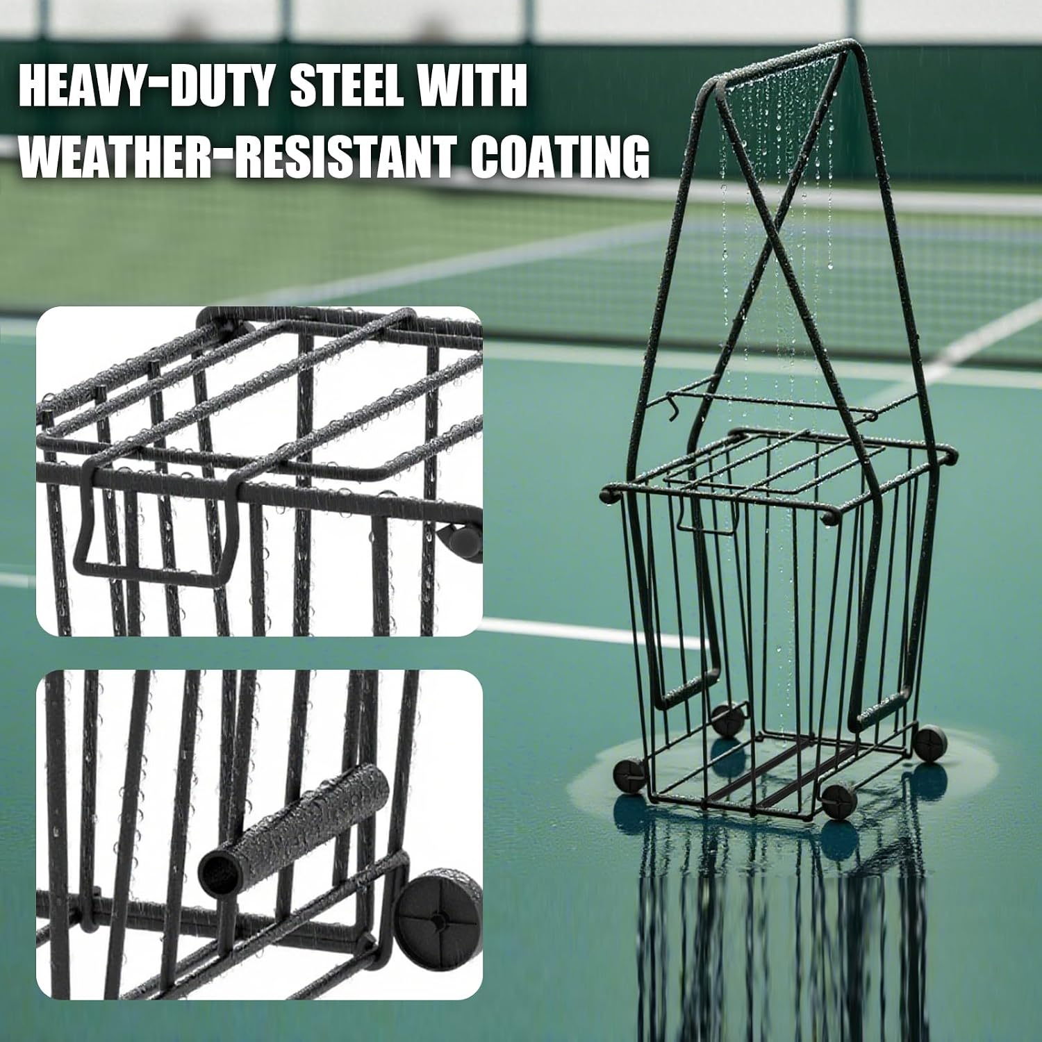 Tennis & Pickleball Hopper with Wheels – Ball Pick Up Basket, Pickleball Ball Retriever Ball Holder Storage Holds 75 Tennis Balls & 50 Pickleballs - Image 7