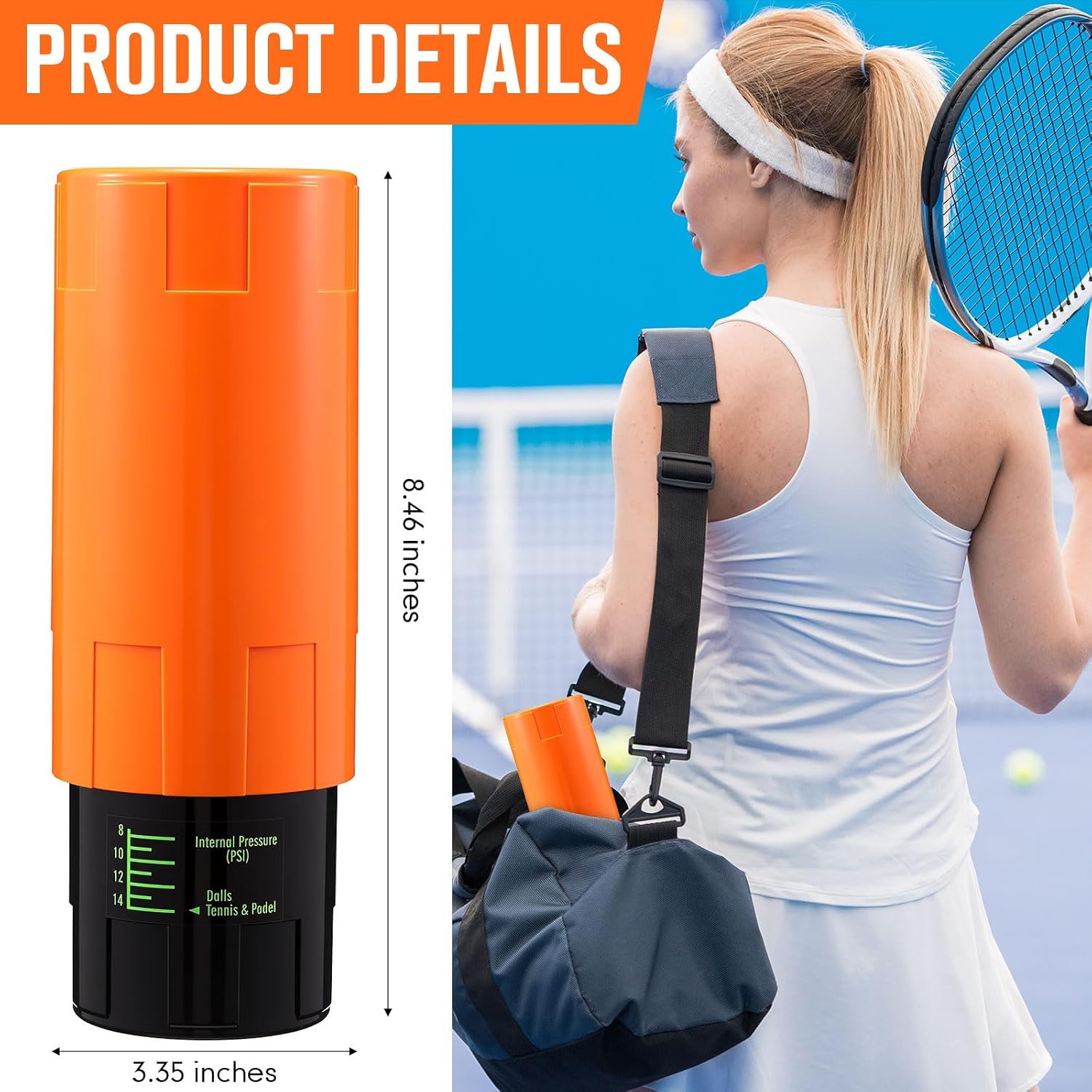 Soulchen Tennis Ball Pressurizer - Tennis Ball Storage Canister Holds 3 Balls Under 14 Psi Pressure, Reusable Stuff for Bounce Retention, Lightweight & Durable - Image 3
