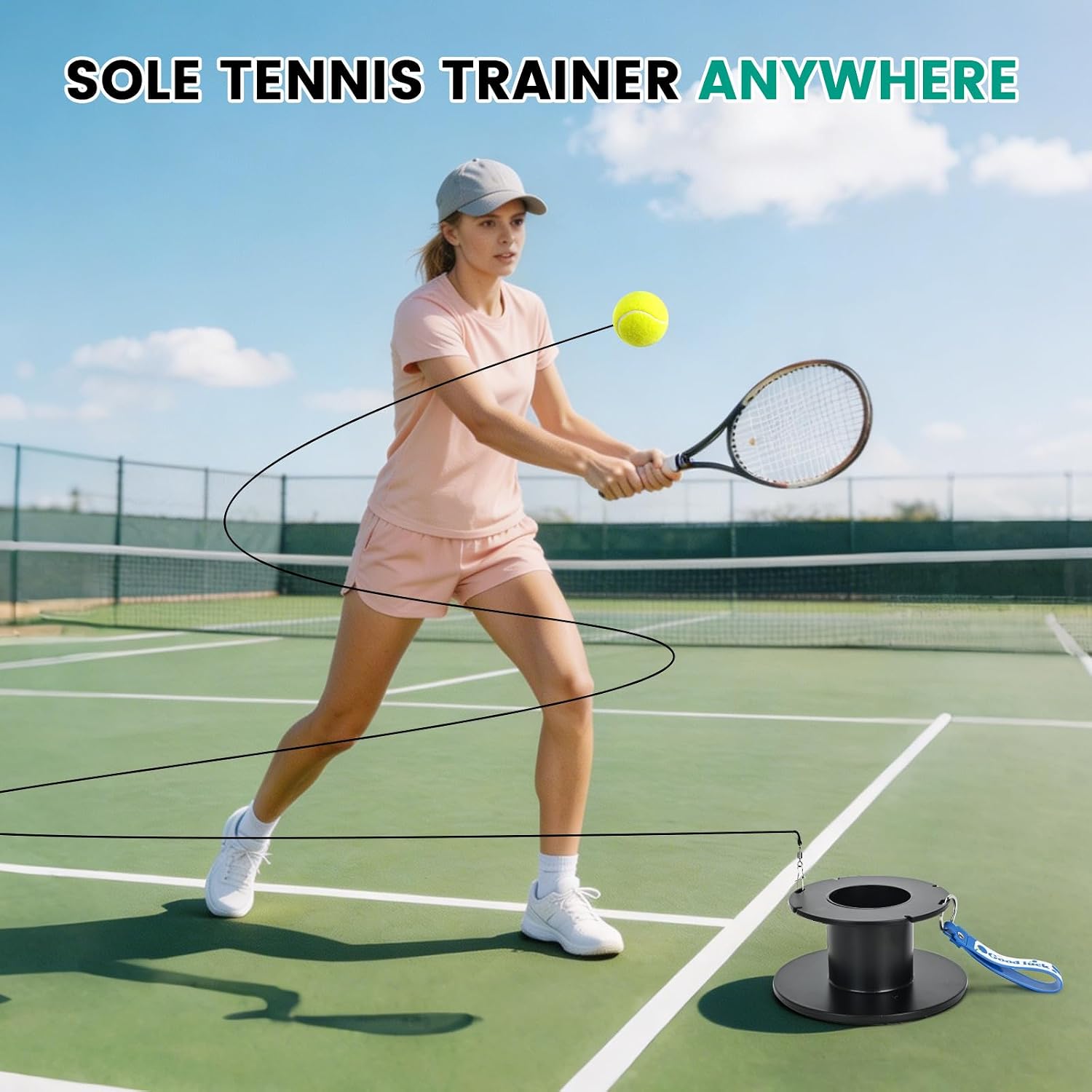 Tennis Trainer Metal Base, Portable Tennis Practice Rebounder with 3 High-Elastic String Balls, Prime Solo Tennis Trainer Tennis Ball Rebounder Outside for Adults Kids - Image 7