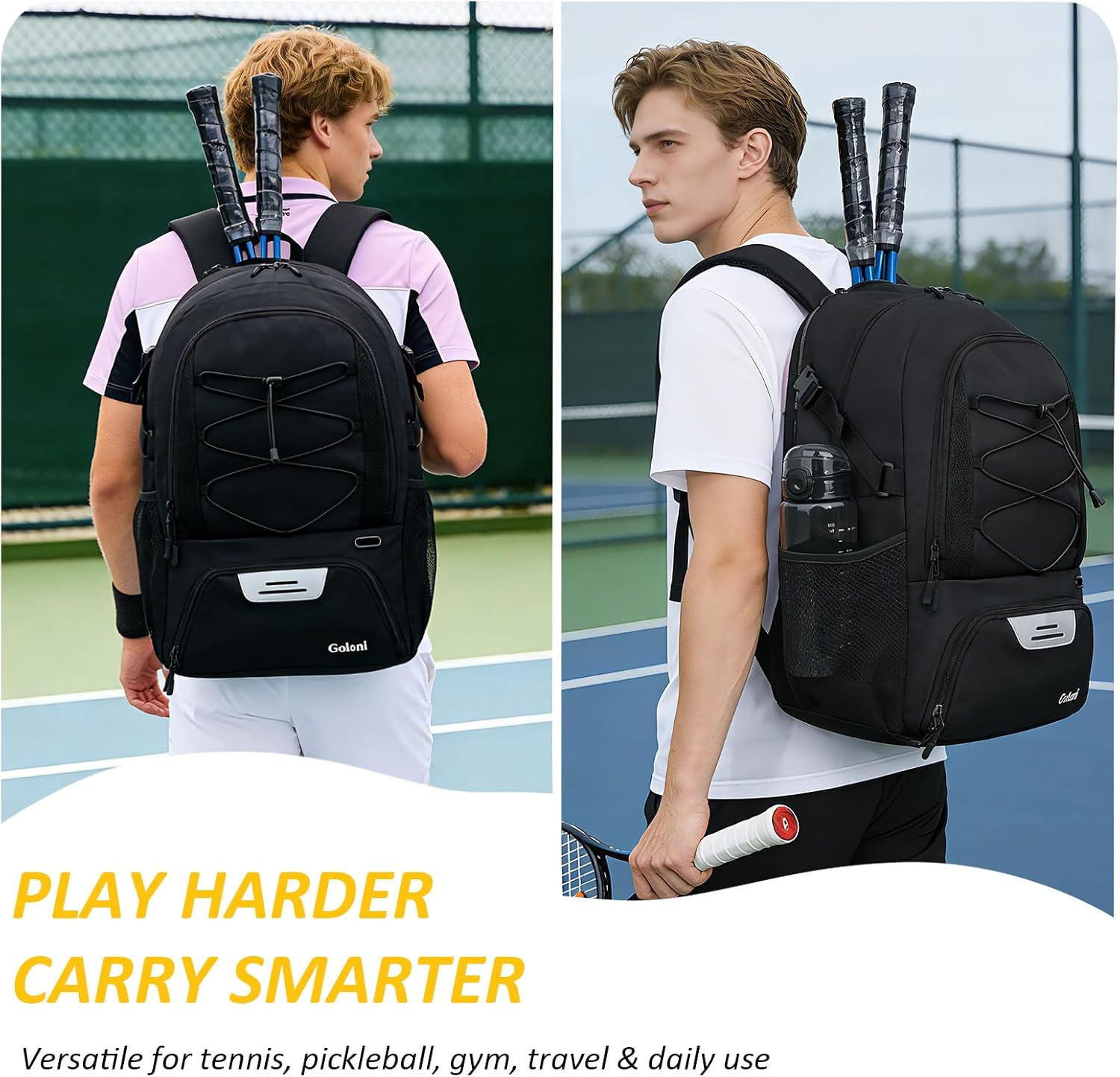 Goloni Tennis Backpack, Tennis Bag with Fence Hook & Ventilated Shoe Compartment, Holds 2 Tennis Rackets - Image 7