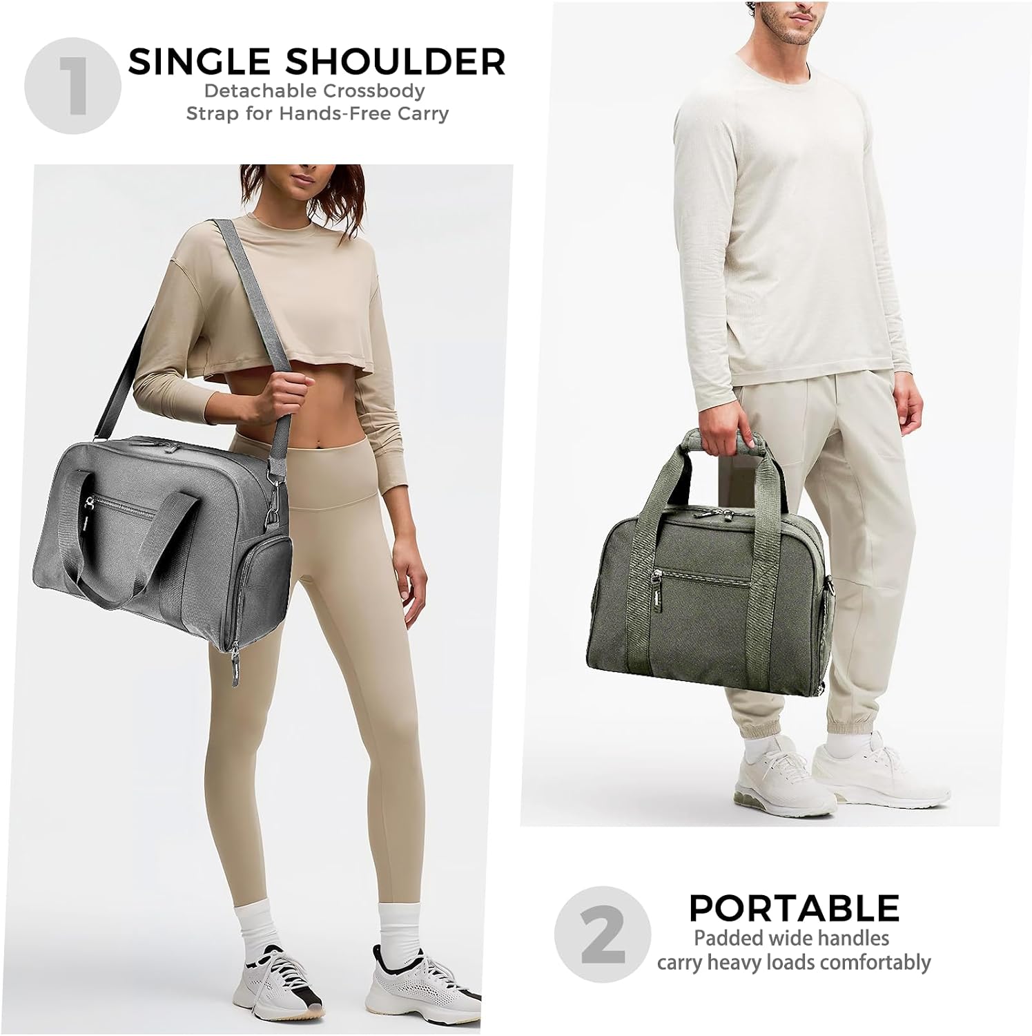 SeaRock 14 inch Small Gym Bag for Men & Women, Mini Duffle Bag with Shoe Compartment, Carry On Duffel Bag for Travel Sports, Gray - Image 3