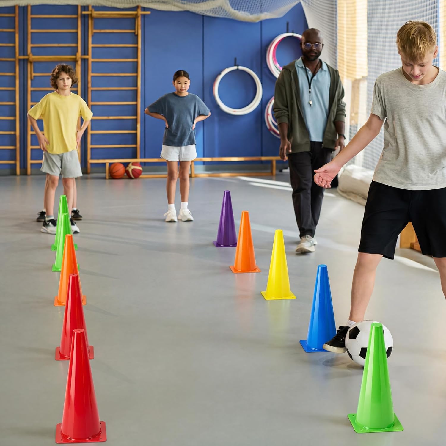 Seenelling 6 Pcs PE Cones Flexible Vinyl Poly 6-Colored PE Class Equipment for Sports Training - Image 5