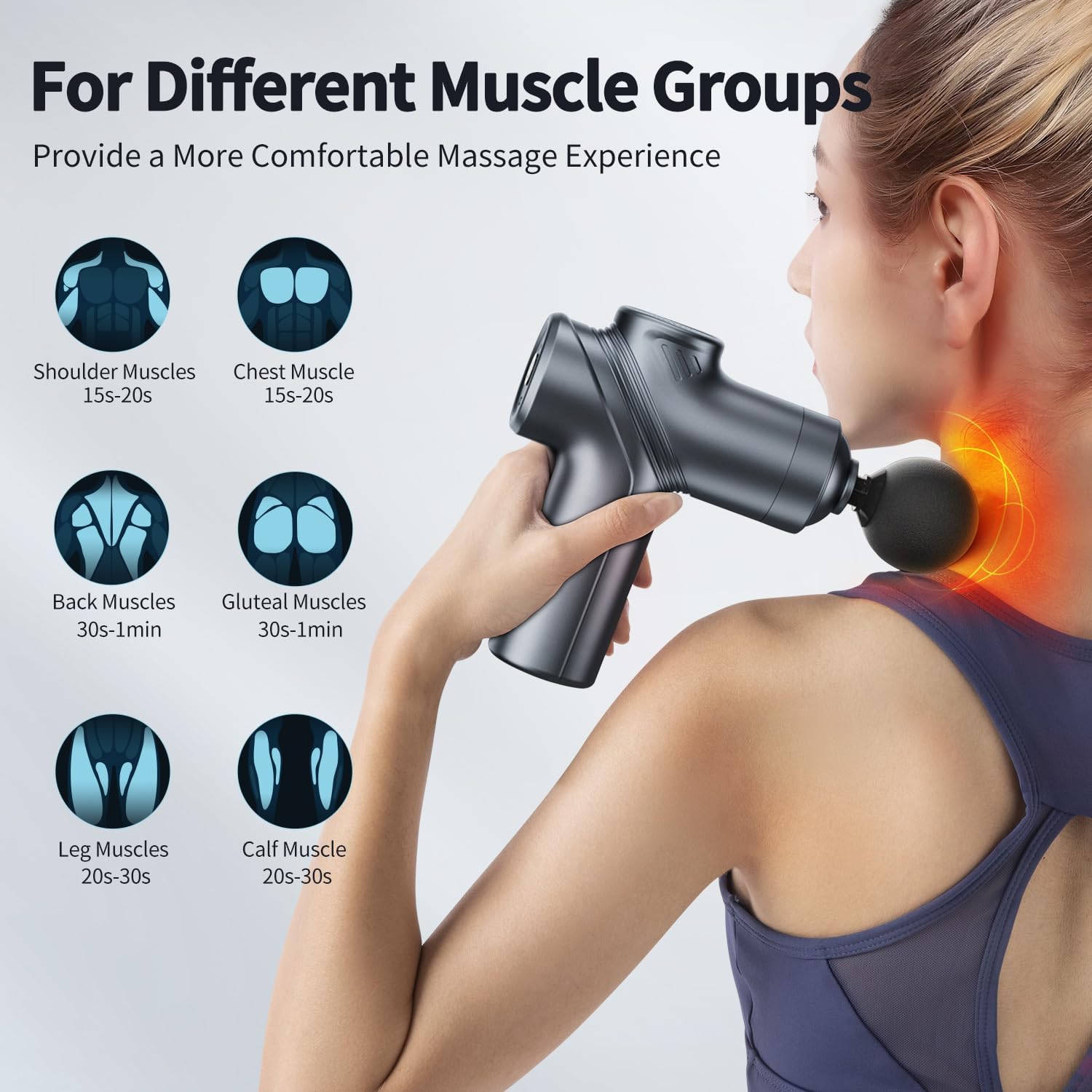 LEERCON Massage Gun Deep Tissue, Silent Motor and Portable Massage Gun with 4 Interchangeable Heads for Deep Muscle Relief and Relaxation, Relax Gift - Image 5