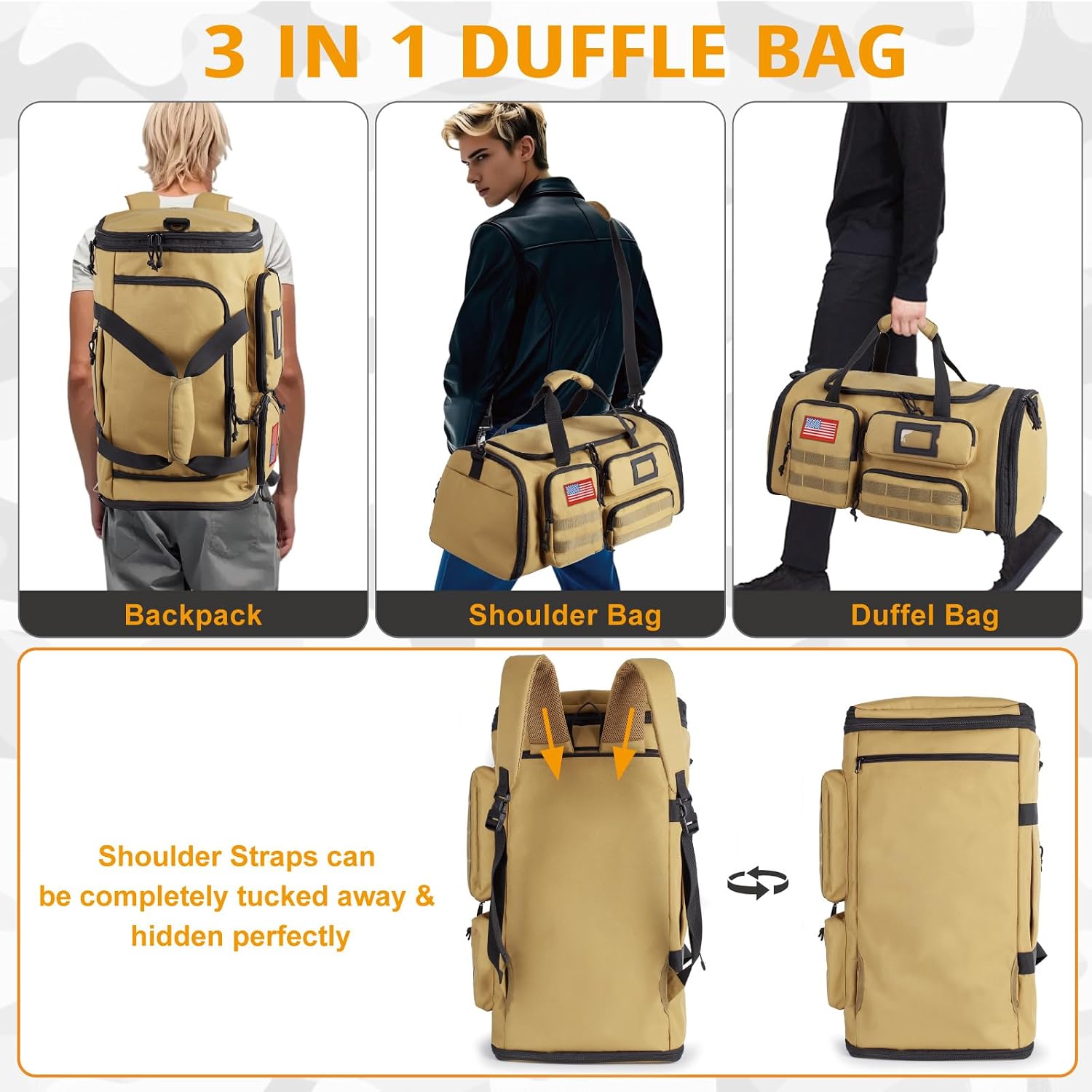Expandable Gym Bag For Men,Tactical Large 3 in 1 Sports Duffle Bag With Shoes Compartment,Water Resistant Sports Gym Tote Bags Multi-functional Weekend Travel Backpack Overnight Bag - Image 6