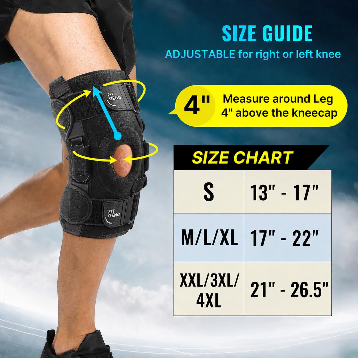 Fit Geno Hinged Knee Brace for Meniscus Tear: Adjustable Knee Support for Knee Pain w/Side Stabilizers & Hinges for Injury or Surgery Recovery - Men and Women - Image 4