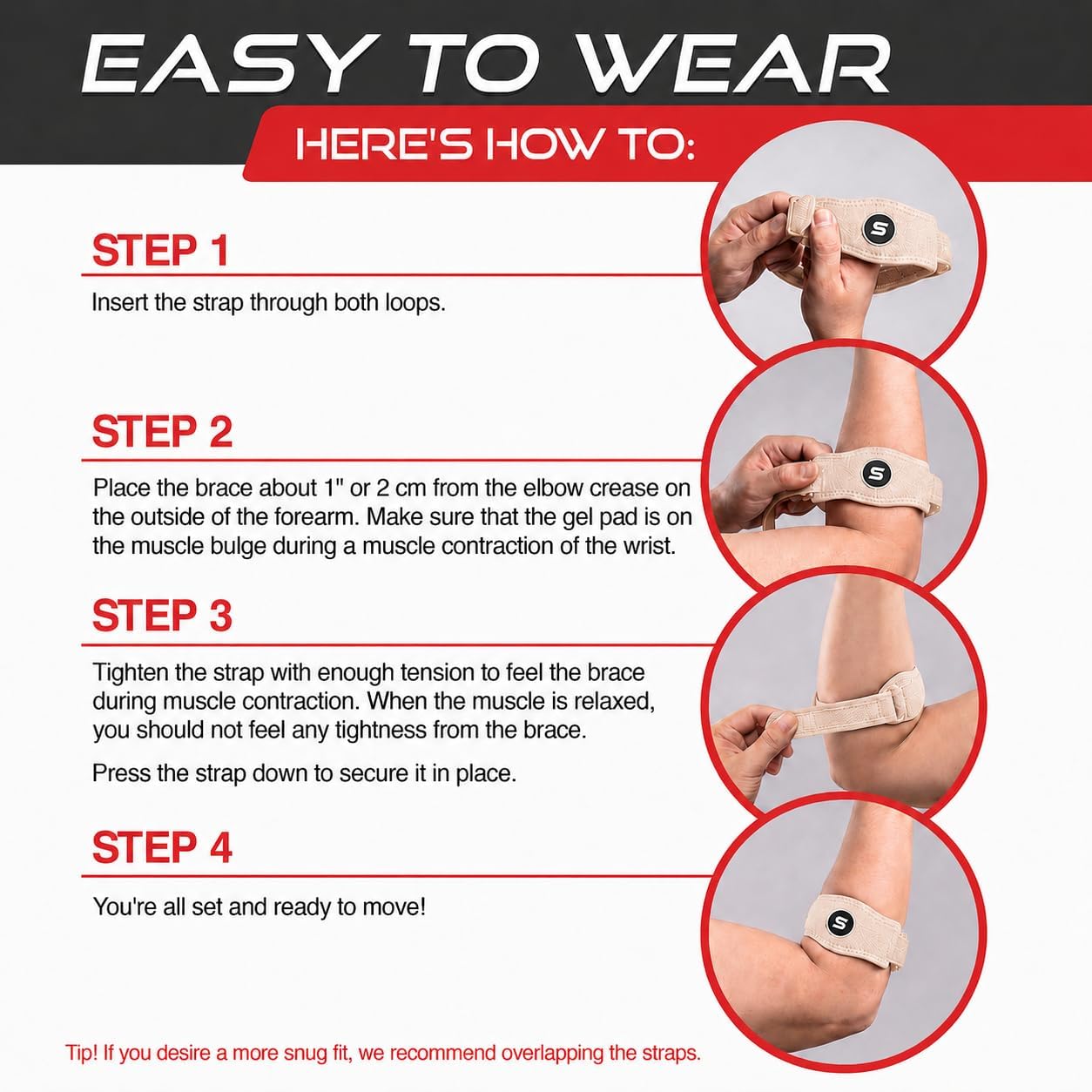 Sleeve Stars Tennis Elbow Brace for Men & Women, Elbow Brace for Tendonitis, Tennis Elbow Strap, Golfers Elbow Brace, Elbow Support Wrap for Tennis Elbow Relief, Fits 9"-23" (Single/Beige) - Image 7