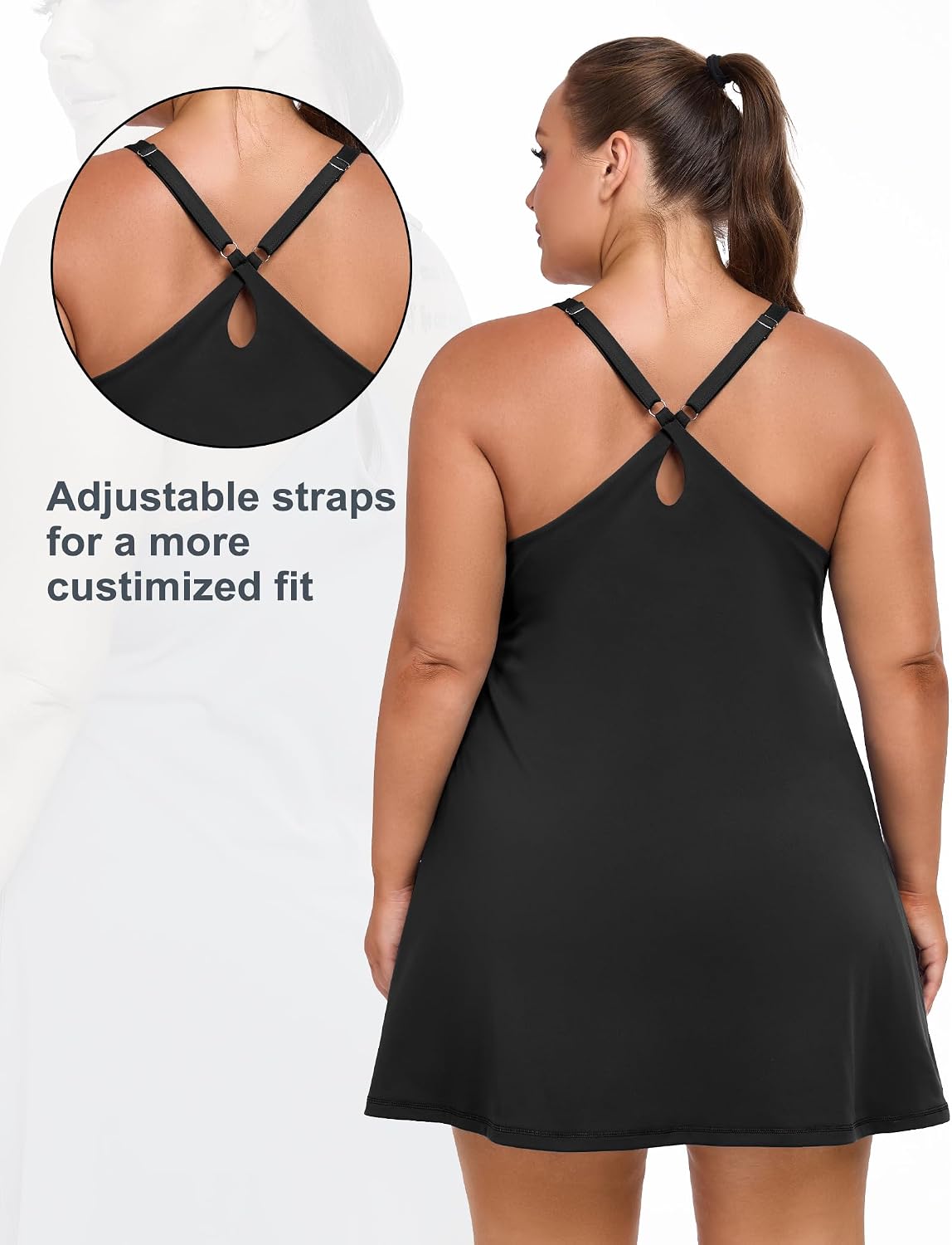COOTRY Womens Plus Size Tennis Dress Built in Bra & Shorts Adjustable Straps Athletic Golf Workout Exercise Dress with Pocket - Image 4