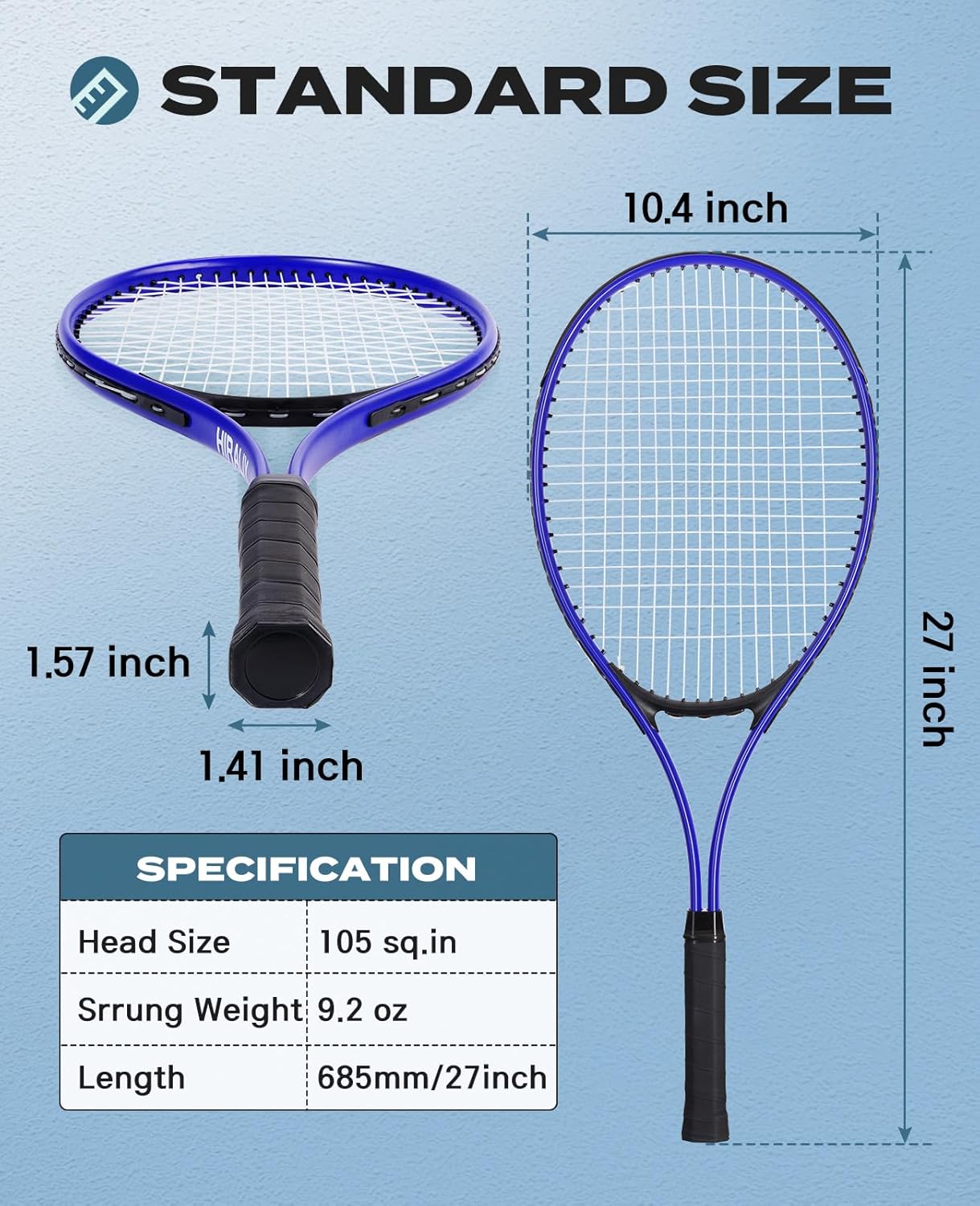 HIRALIY Tennis Rackets 2 Pack for Adults Beginners - 27 Inch Lightweight Aluminum Tennis Racquet Set with 3 Balls & Carry Bag - Vibration Dampening & Large Sweet Spot for Men Women Couples - Image 3