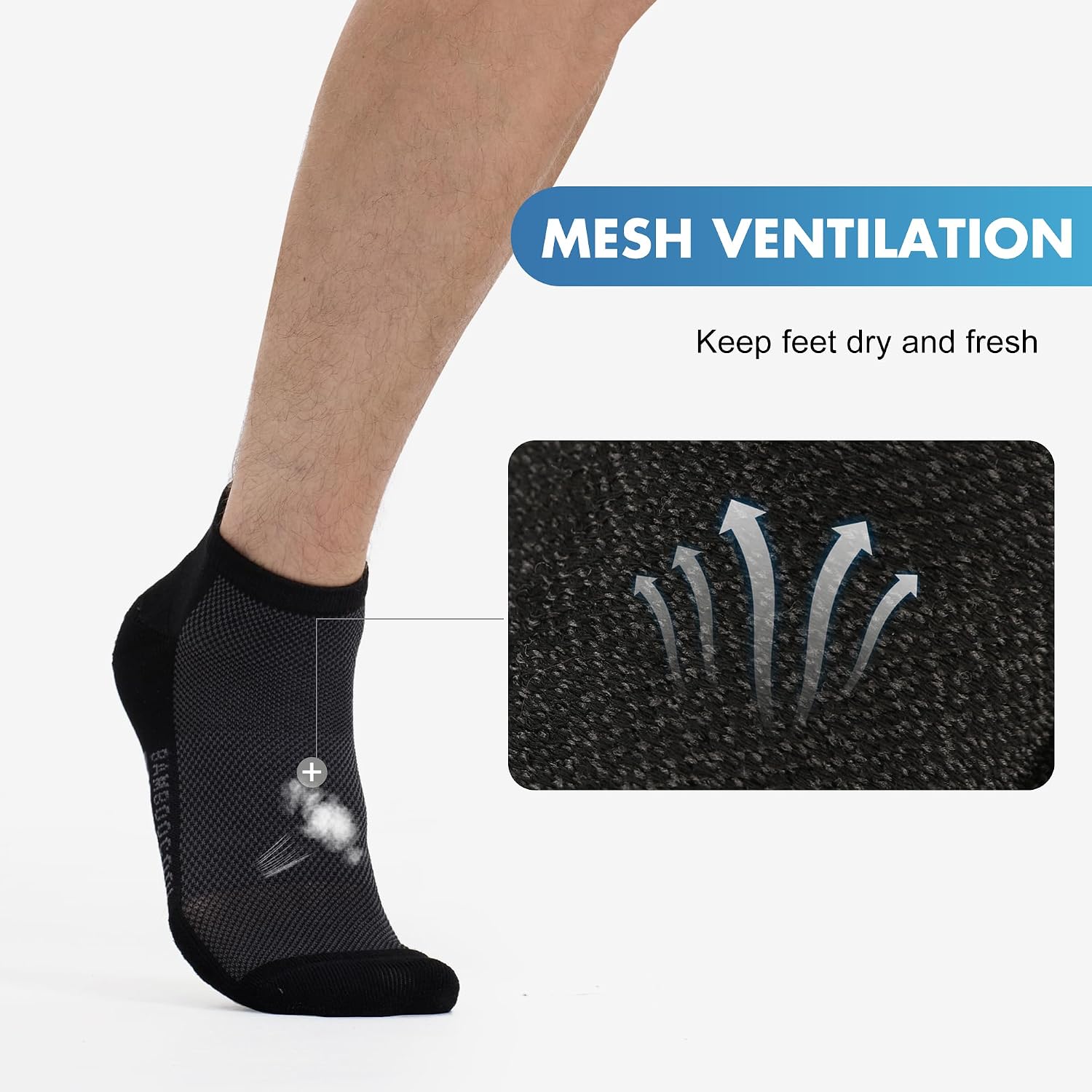 BAMBOO COOL Men's Athletic Ankle Socks Moisture Wicking, Anti-Odor Breathable Running Mesh Socks Arch Support, 8 Pack - Image 3