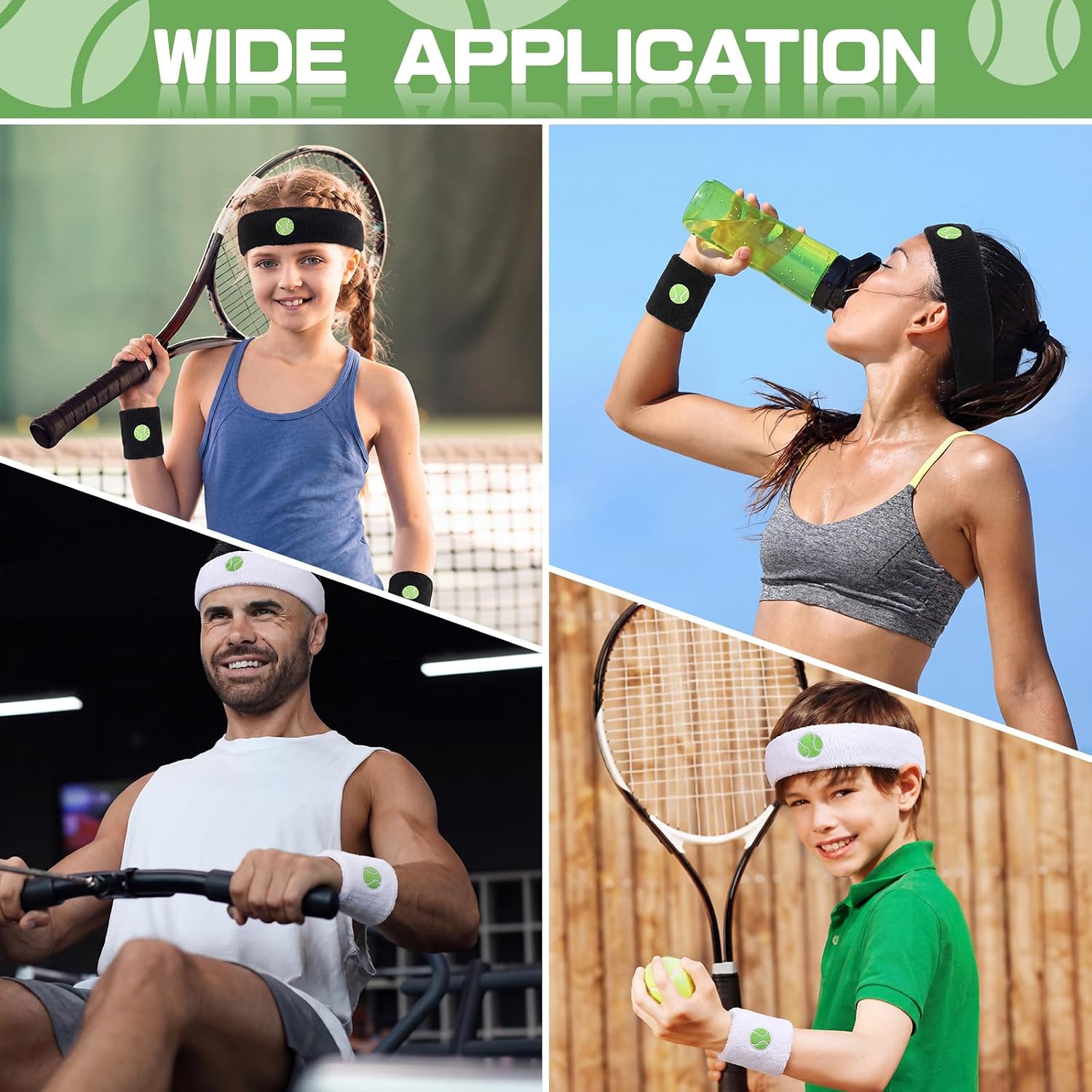 Daifunli 6 Pcs Sweatband Set Sports Headband Wristband Set 4 Moisture Wicking Athletic Wristband and 2 Headbands Wrist Sweatband Terry Cloth Sweat Absorbing Head Band for Workout - Image 6
