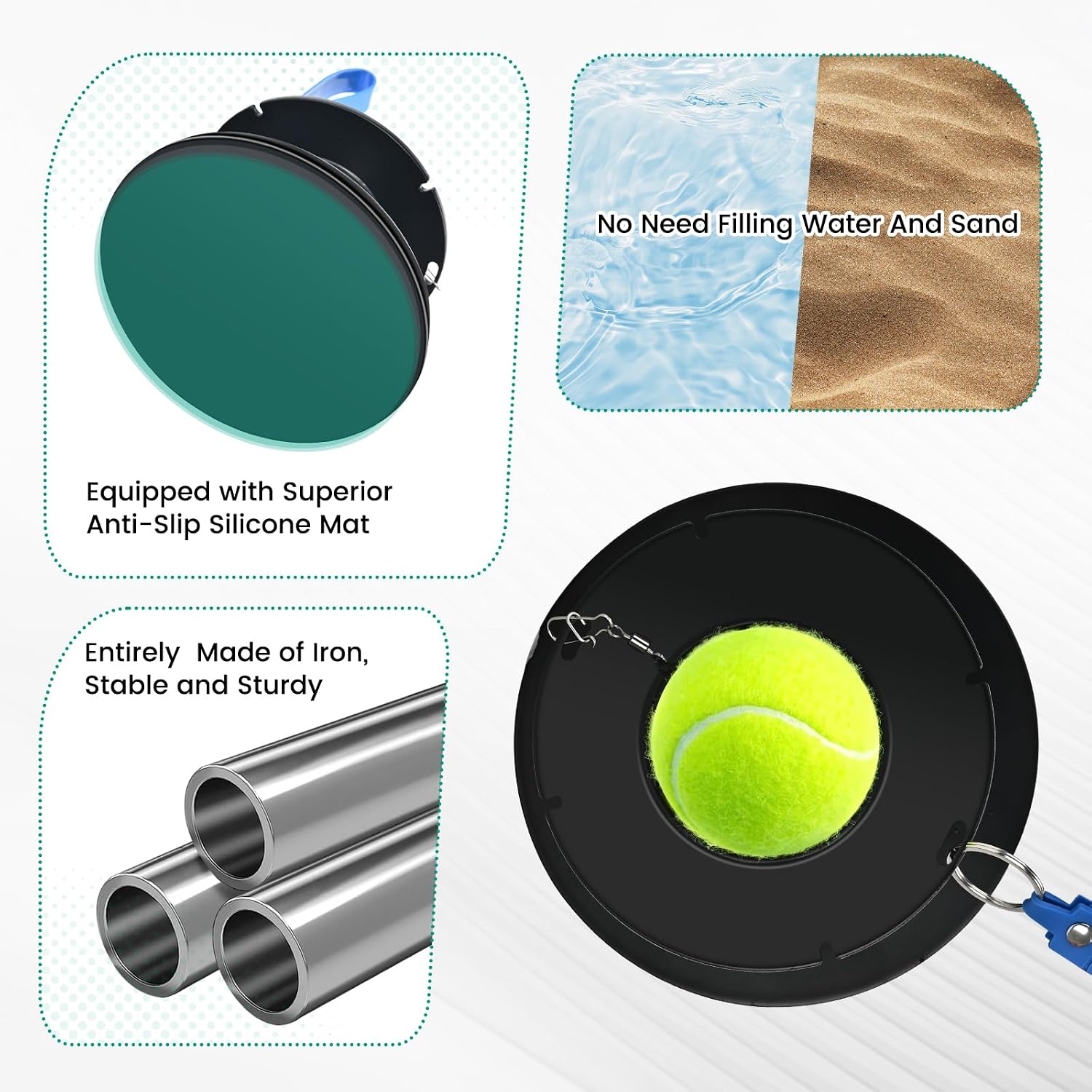 Tennis Trainer Metal Base, Portable Tennis Practice Rebounder with 3 High-Elastic String Balls, Prime Solo Tennis Trainer Tennis Ball Rebounder Outside for Adults Kids - Image 3
