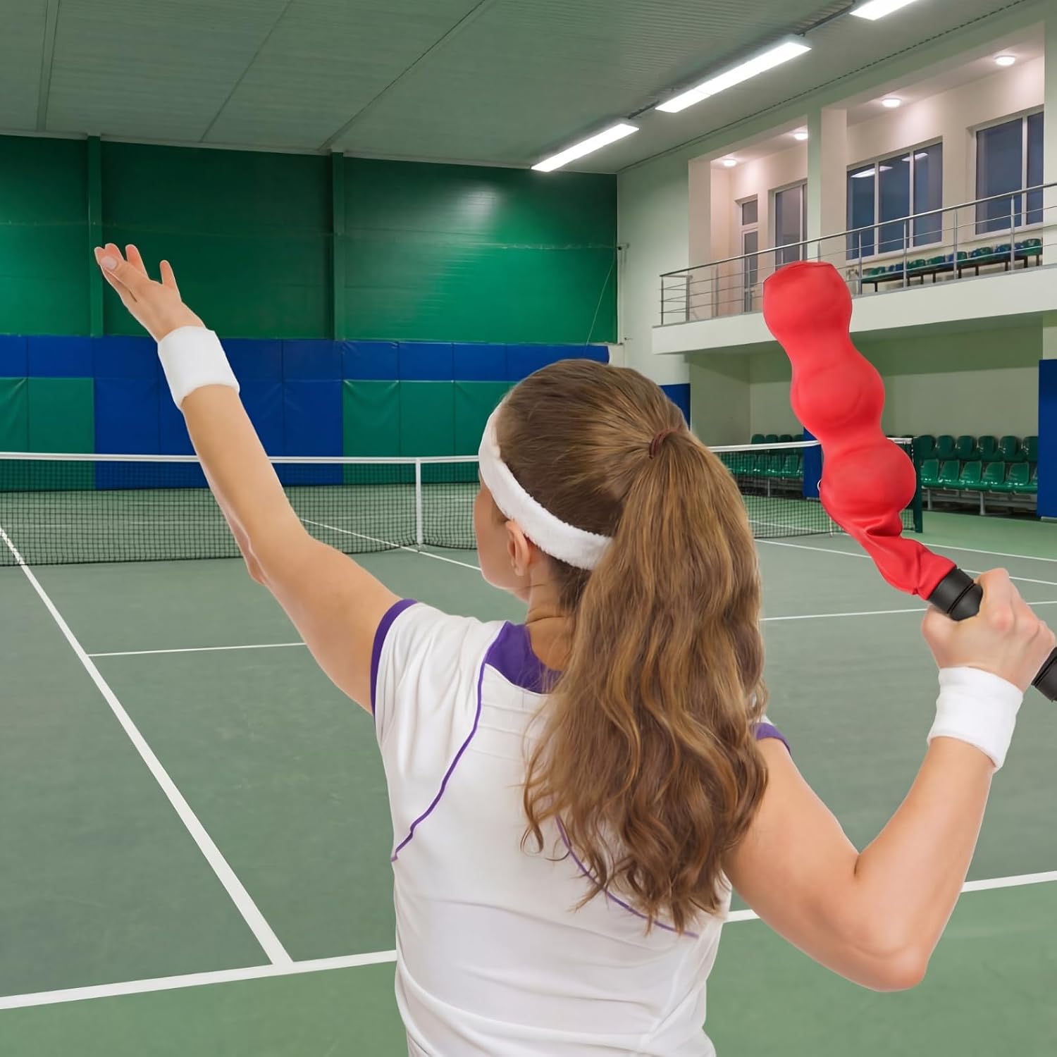 Tennis Serve Trainer Rebound Aid Moving Ball Tool Improves Rhythm Smooth Swing Training Sock Shaped Correct Posture Suitable for Beginners Professional Players Portable Equipment(Red) - Image 6