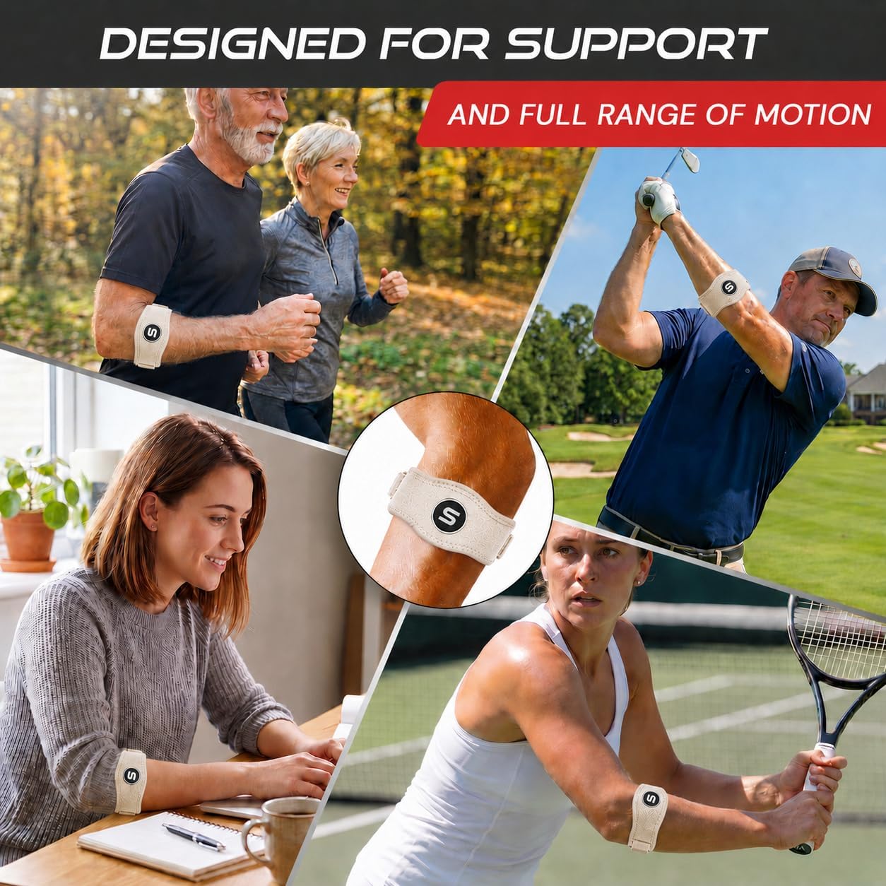 Sleeve Stars Tennis Elbow Brace for Men & Women, Elbow Brace for Tendonitis, Tennis Elbow Strap, Golfers Elbow Brace, Elbow Support Wrap for Tennis Elbow Relief, Fits 9"-23" (Single/Beige) - Image 6