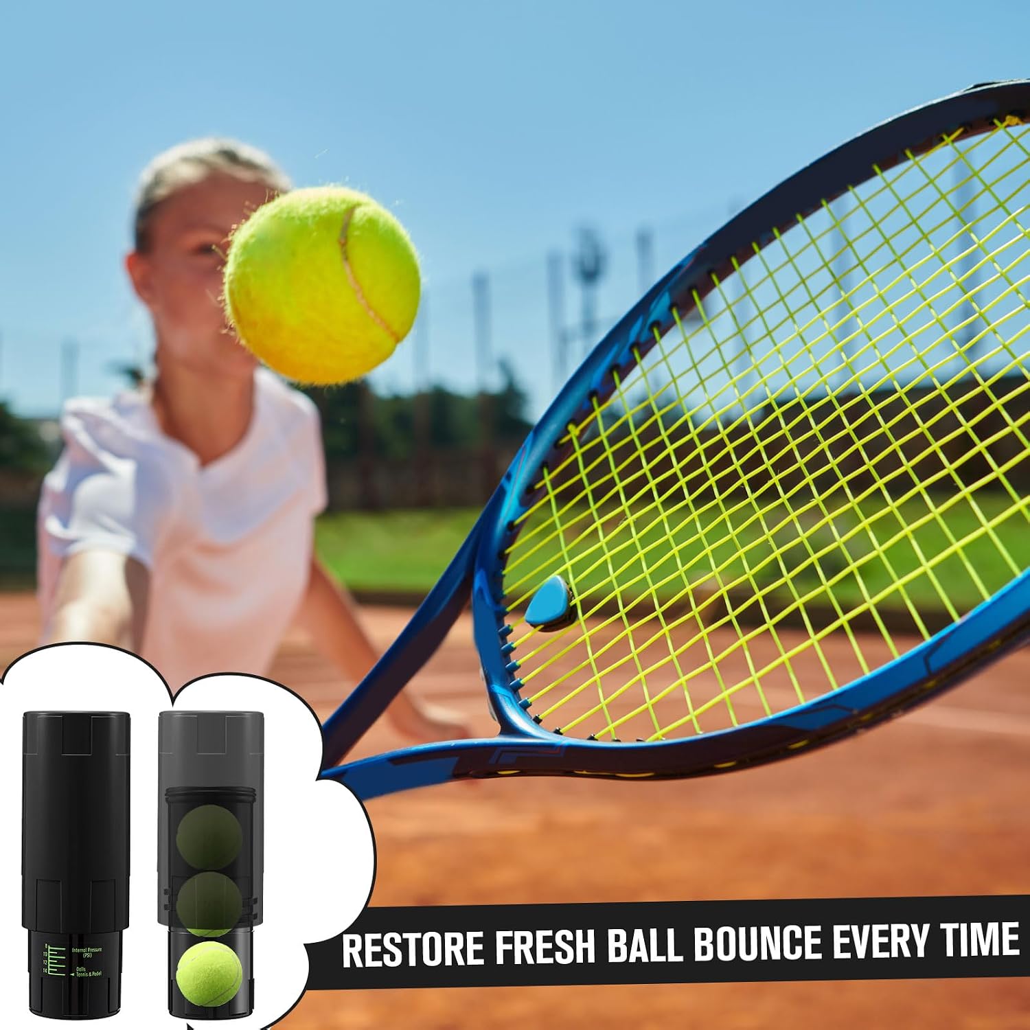 Soulchen Tennis Ball Pressurizer - Tennis Ball Storage Canister Holds 3 Balls Under 14 Psi Pressure, Reusable Stuff for Bounce Retention, Lightweight & Durable - Image 5