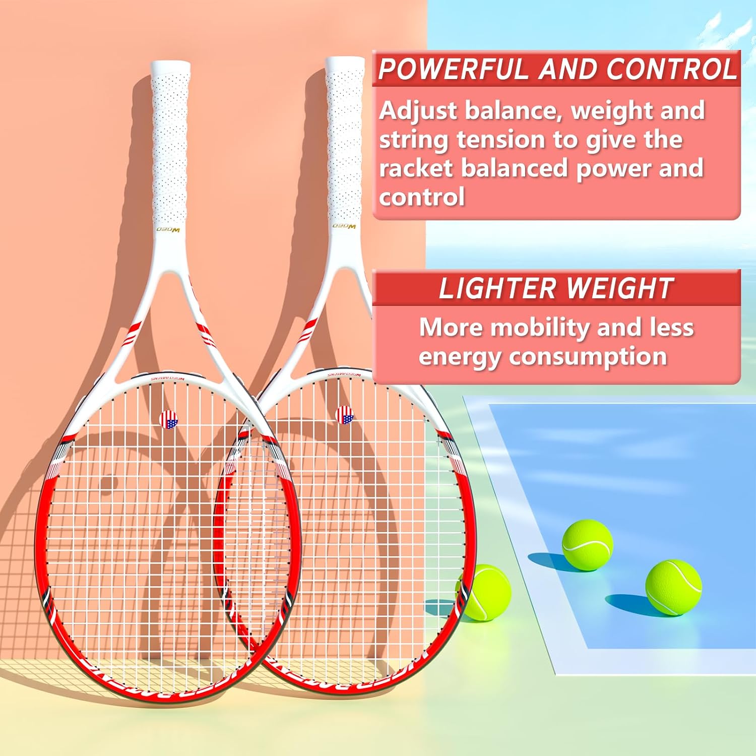 Pro Tennis Racket for Adults, 2 Player 27 inch Speed Tennis Racquet Acceptable for Beginner and Professional with 3 Tennis Balls, 2 Vibration Dampes, 2 Overgrips, Tennis Bag - Image 4