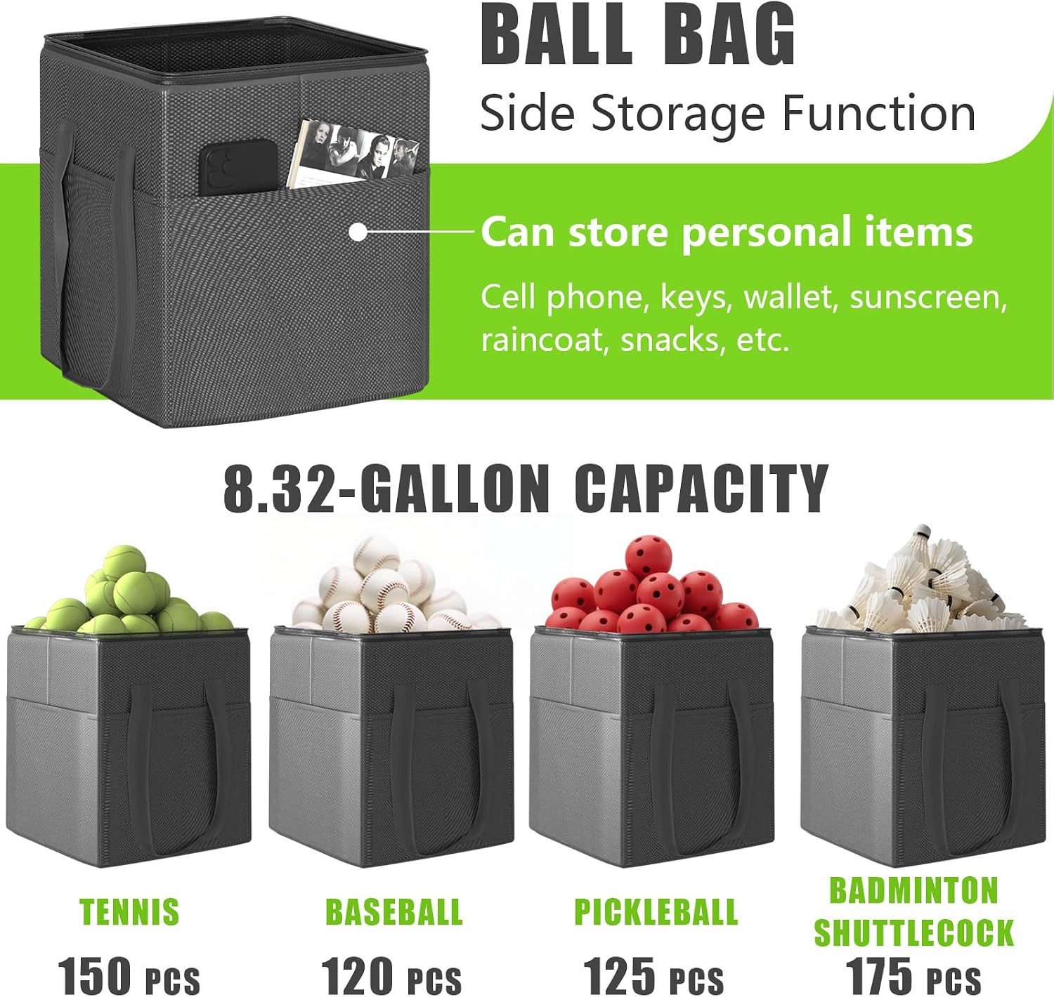 Tennis Ball Hopper with Wheels - Height Adjustable Foldable Tennis Ball Basket with Storage Bag Ball Candy for 150 Pickleball & Tennis - Image 7