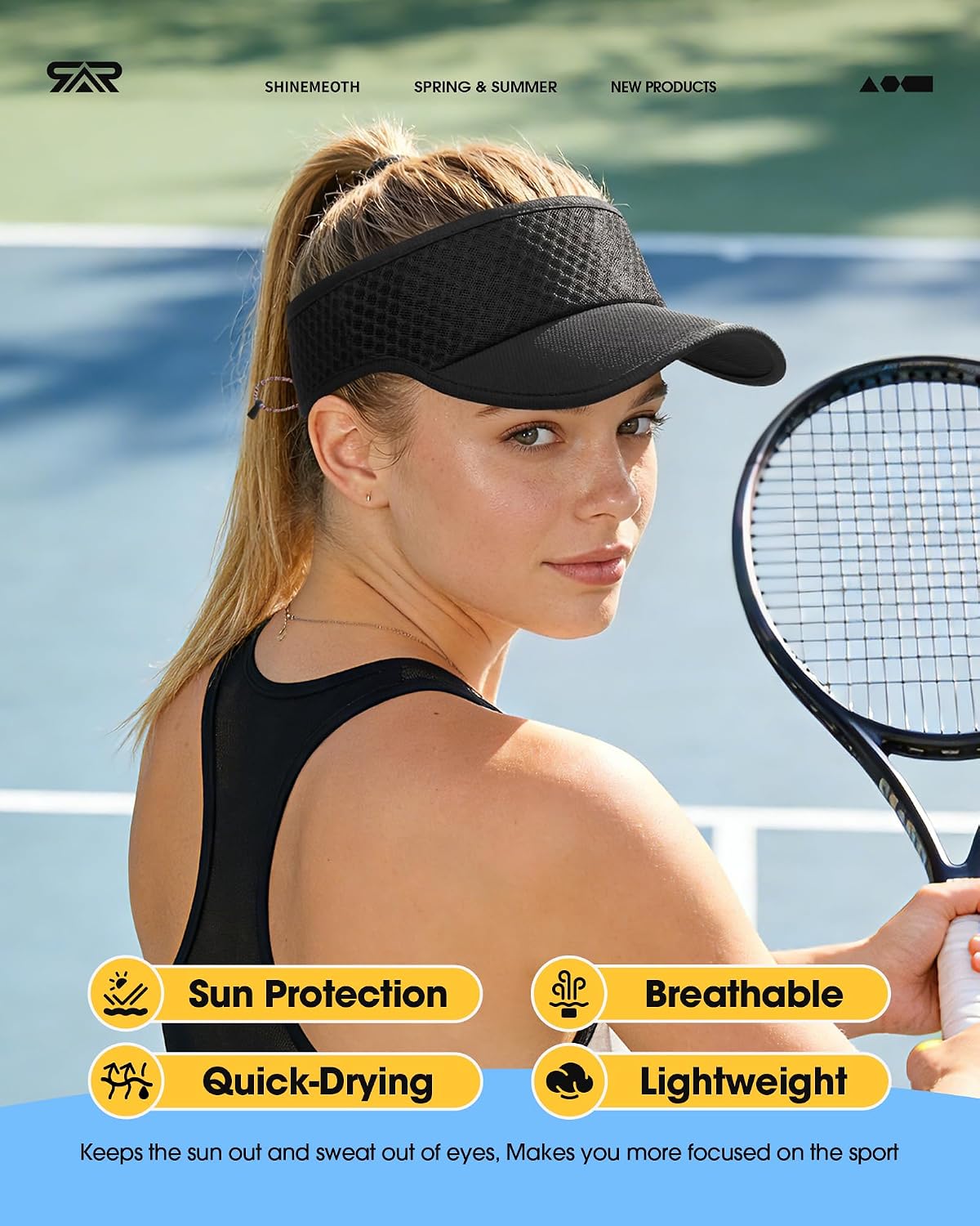 SUNMECI Mesh Breathable Sports Visor - Men Women Adjustable Lightweight Quick Dry Sun Hat for Tennis, Golf, Running - Image 2