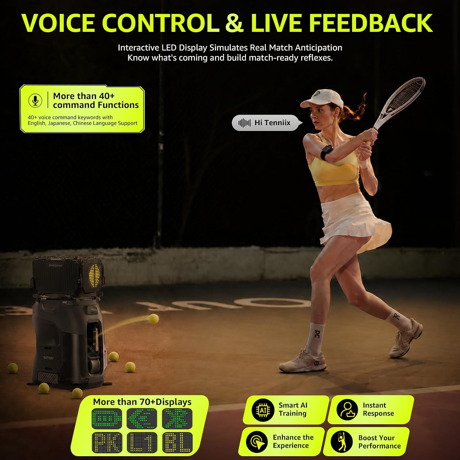 Basic Tennis Ball Machine, 18.7LB Portable Tennis Robot, 4H Runtime & 100+ Ball Capacity, Smart App & Voice Control, Multi-Training Mode, LED Display, 75MPH, Ideal for Beginners & Pro - Image 4