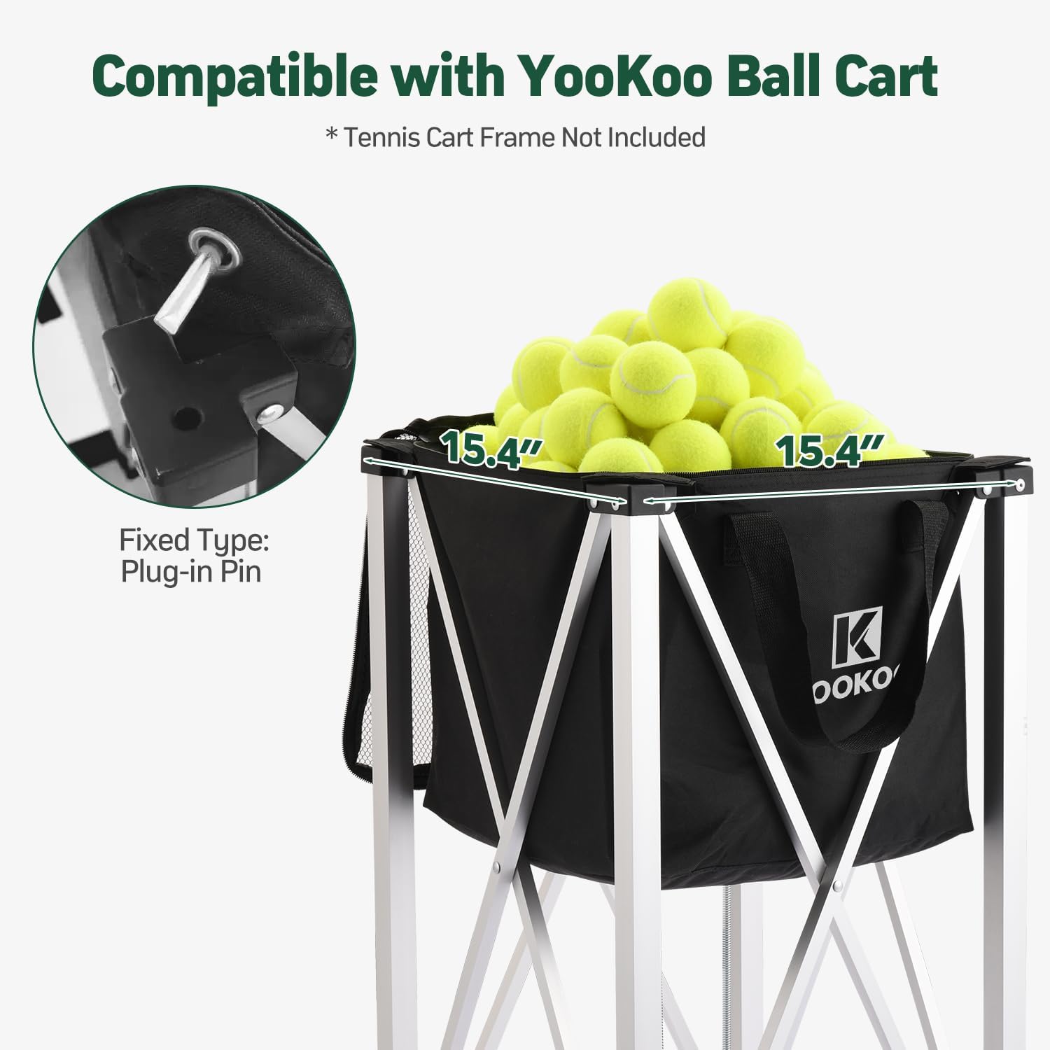 YooKoo Tennis Ball Hopper Bag for 150 Balls, Training and Teaching Replacement Storage Bag, Portable and Sturdy, for Pickleball, Baseball, and Softball, Frame Not Included - Black - Image 2
