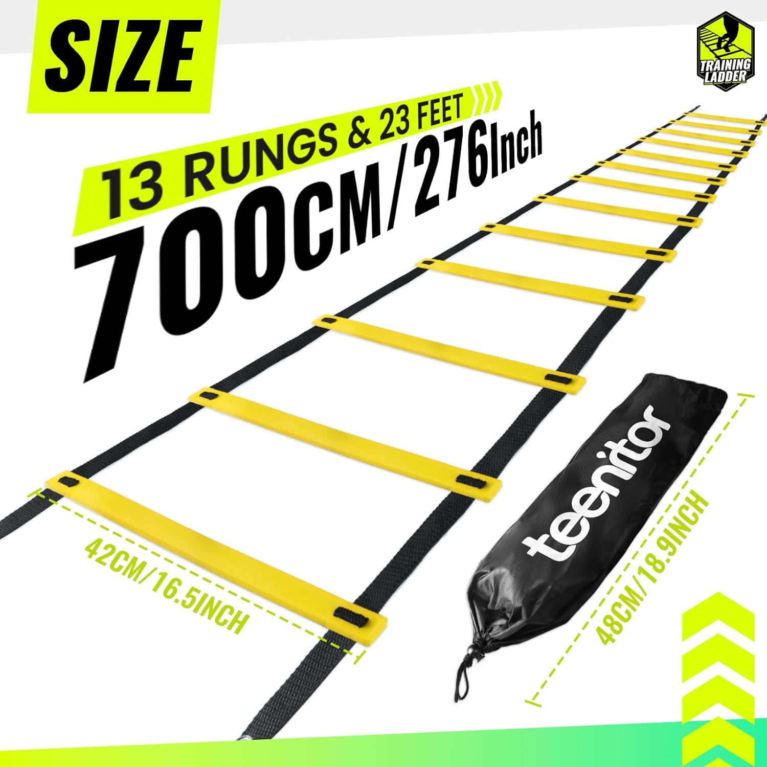 Teenitor Agility Ladder Speed Ladder Training Ladder for Soccer, Speed, Football Fitness Feet Training Carry Bag Agility Training Equipment 13 rungs, 23 feet - Image 2