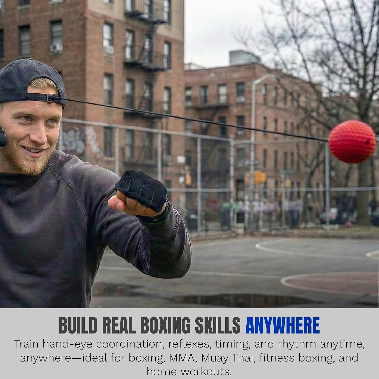 Reflex Ball Hat Kit for Boxing – 2 Speed Levels, Click-to-Adjust Metal Lock & Knuckle Guards | Cotton Hat Punch Ball Set for Reaction Time, Speed & Coordination Training | PunchLab App Compatible - Image 5