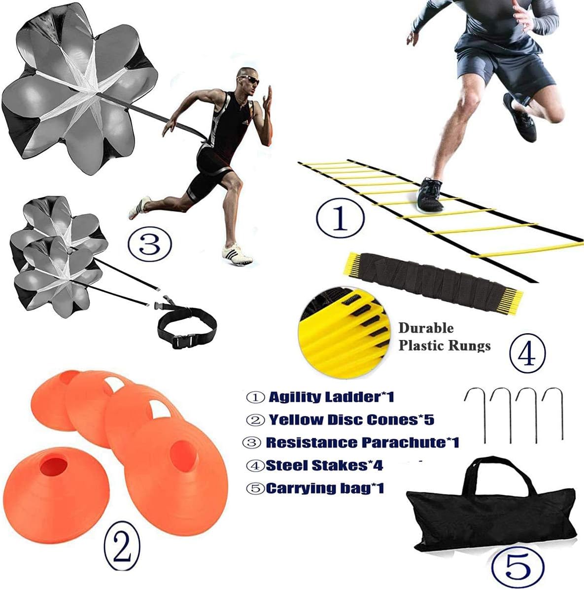 Agility Ladder, Speed Training, Soccer Agility Speed Training Equipment, 20ft Agility Ladder, 6 Soccer Cones, Running Parachute, Basketball Football Soccer Training Equipment for Kids, Youth, Adults - Image 2