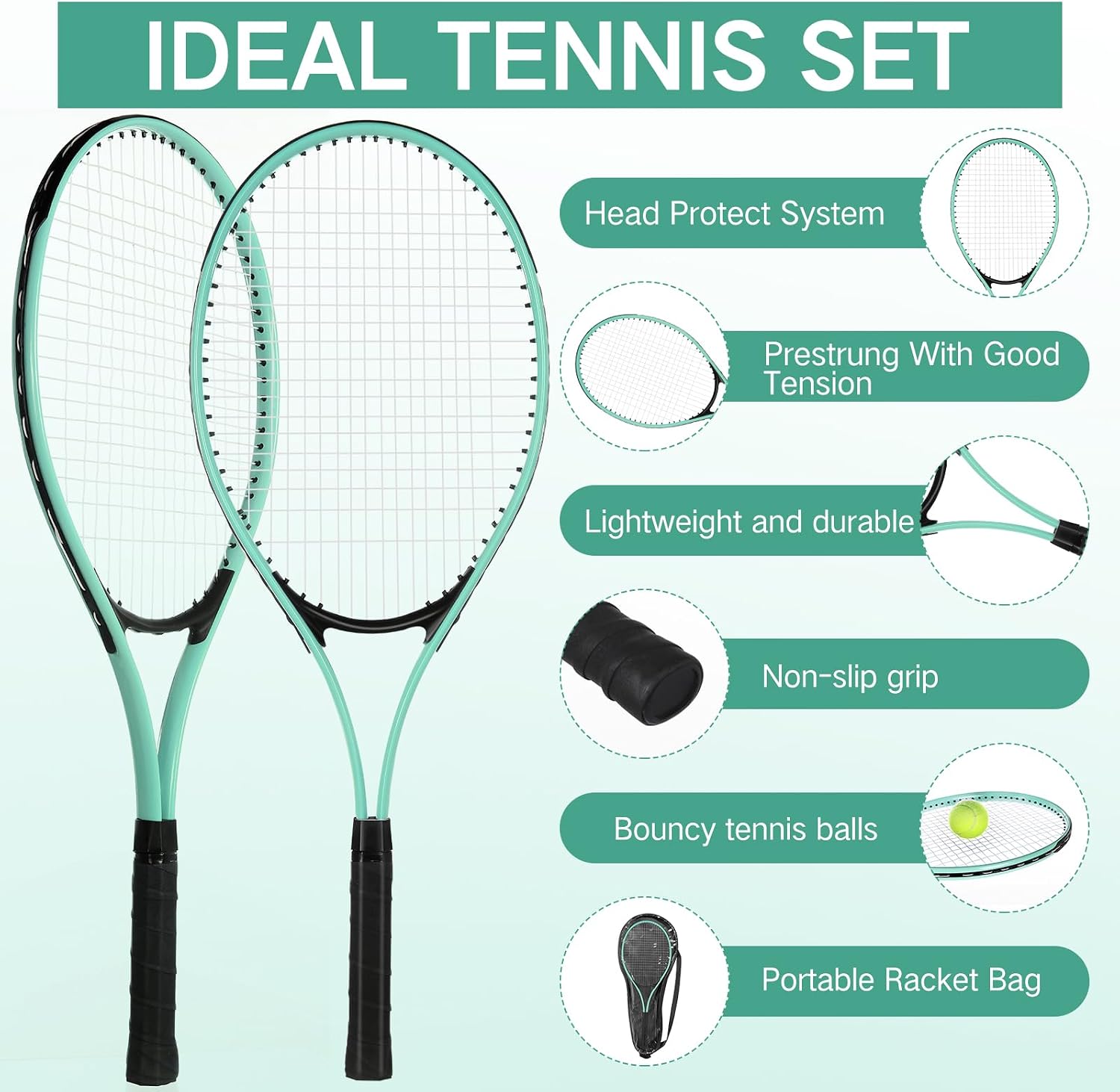 4 Pcs Tennis Rackets for Adult Recreational 4 Players 27" Tennis Racquet Lightweight Tennis Racket with 3 Tennis Balls for Training Beginners with Overgrips Carry Bag - Image 4