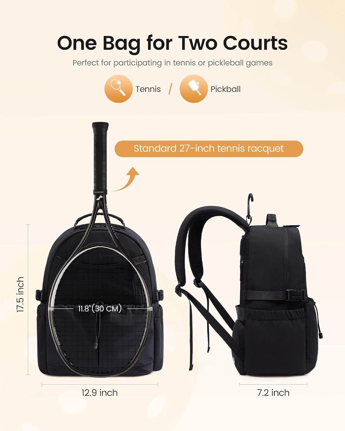 LOVEVOOK Tennis Bag for Women & Men, Fits 27" Rackets, Tennis Backpack with Ventilated Shoe Compartment & Wet Pocket, Ideal for Pickleball, Padel - Image 6