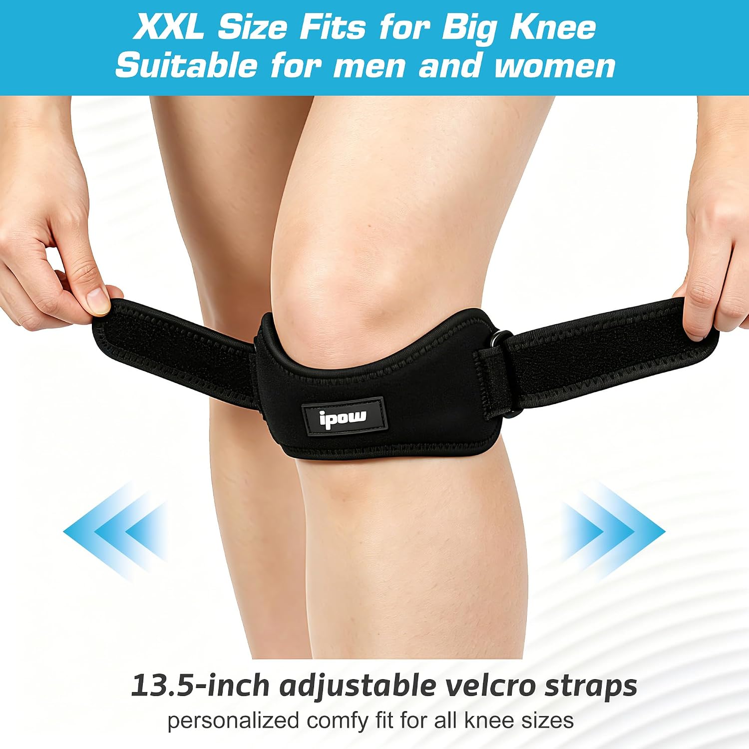 IPOW 2 Pack Knee Pain Relief & Patella Stabilizer Knee Strap Brace Support for Hiking, Soccer, Basketball, Running, Jumpers Knee, Tennis, Tendonitis, Volleyball & Squats, Black - Image 2