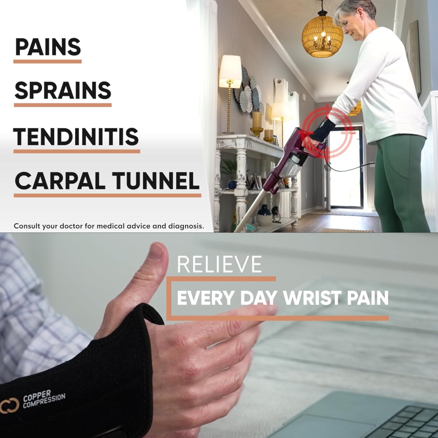 Copper Compression Advanced Wrist Brace - Copper Infused Adjustable Orthopedic Support Splint for Pain, Carpal Tunnel, Arthritis, Tennis Elbow, Tendinitis, RSI, Ganglion Cyst for Men Women Right S/M - Image 7