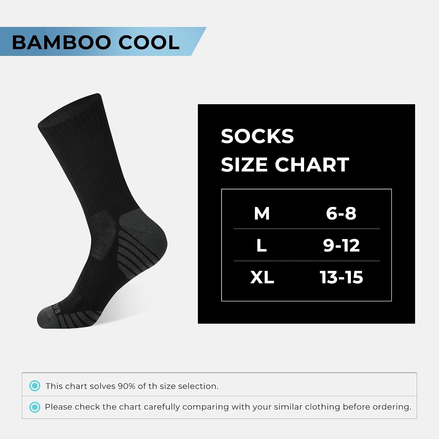 BAMBOO COOL Men's Crew Socks Athletic Running Sports Socks, Cushioned Moisture Wicking, Breathable Arch Support 6 Pack - Image 6