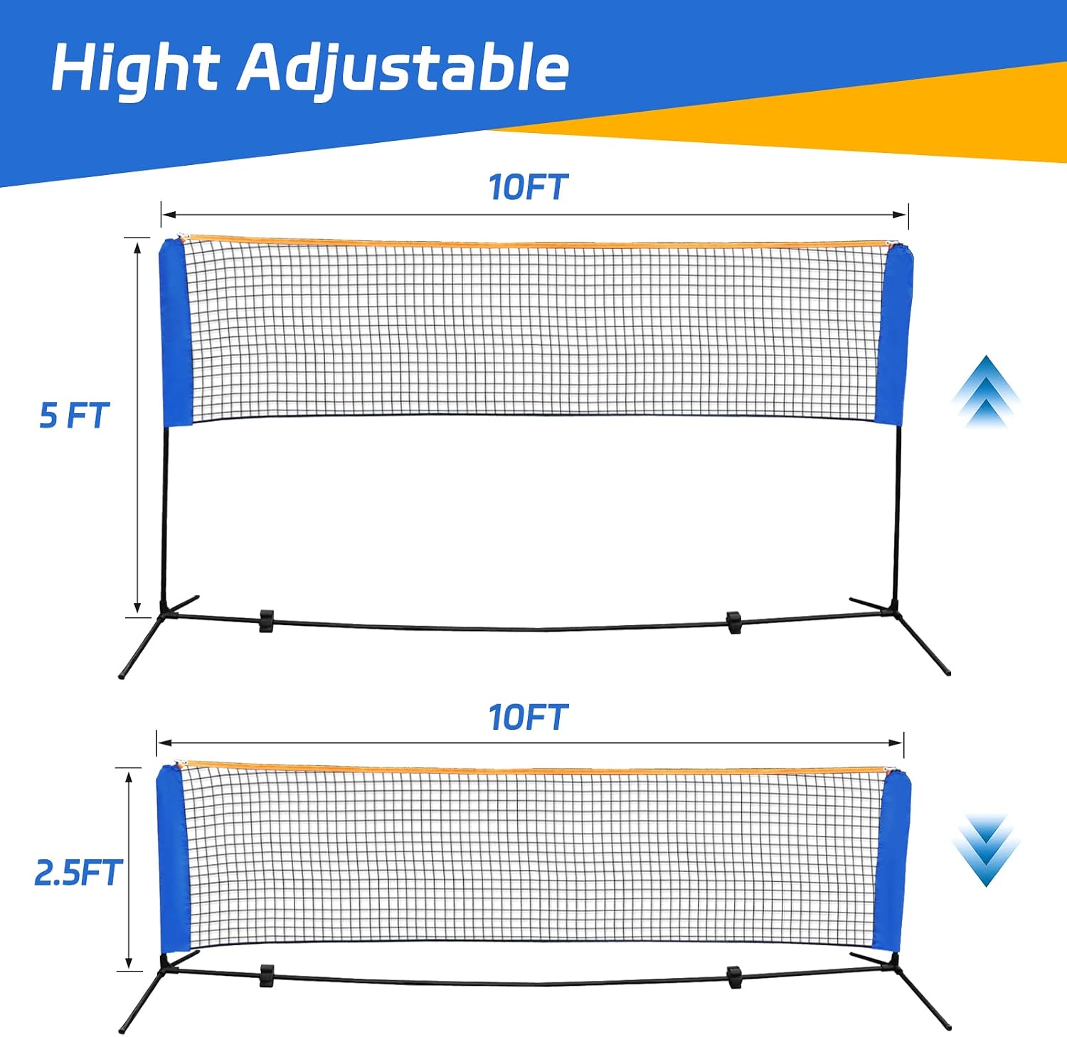 F2C Height Adjustable Portable Tennis Net, Badminton Net for Kids' Volleyball,Soccer Tennis,Pickleball, W/Steel Frame & Carrying Bag Indoor Outdoor Court Bench Backyard Driveway Gym,10FTX 5FT - Image 9