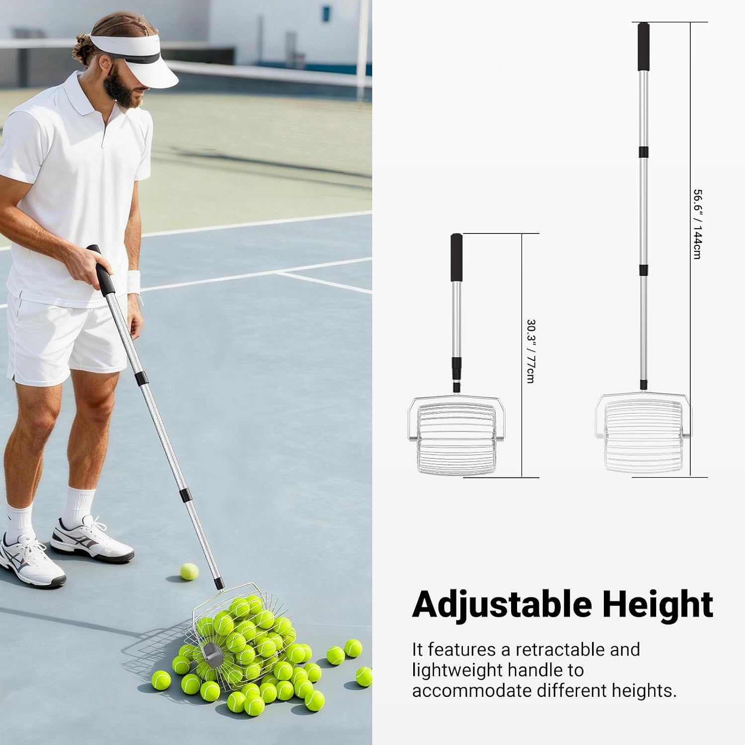 NEEWER Tennis Ball Pickleball Collector Roller, No Bending Over Quick Rolling Picker for Up to 40 Tennis Balls - Image 3
