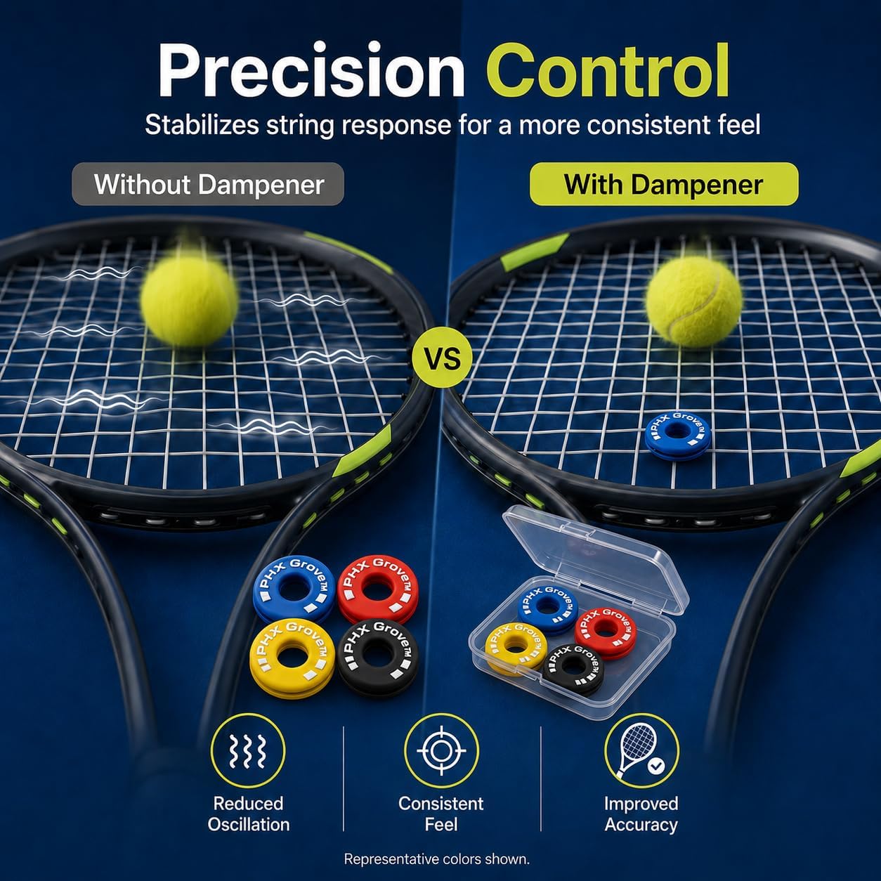 Tire-Shaped Tennis Dampener for Racket, Tennis Racket Vibration Dampener, Rubber Shock Absorber for Strings, Tennis Racquet Dampeners (Include Storage Box) - Image 4