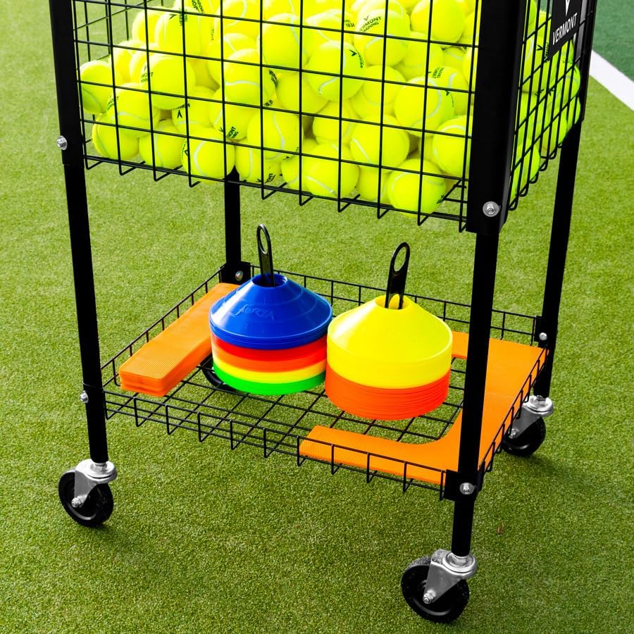 Vermont Teaching Tennis Ball Cart | 325 Ball Capacity - Aluminum Frame with Rolling Wheels & Foam Handle - Portable, Durable Storage Trolley - Coaching Training Equipment - Image 3