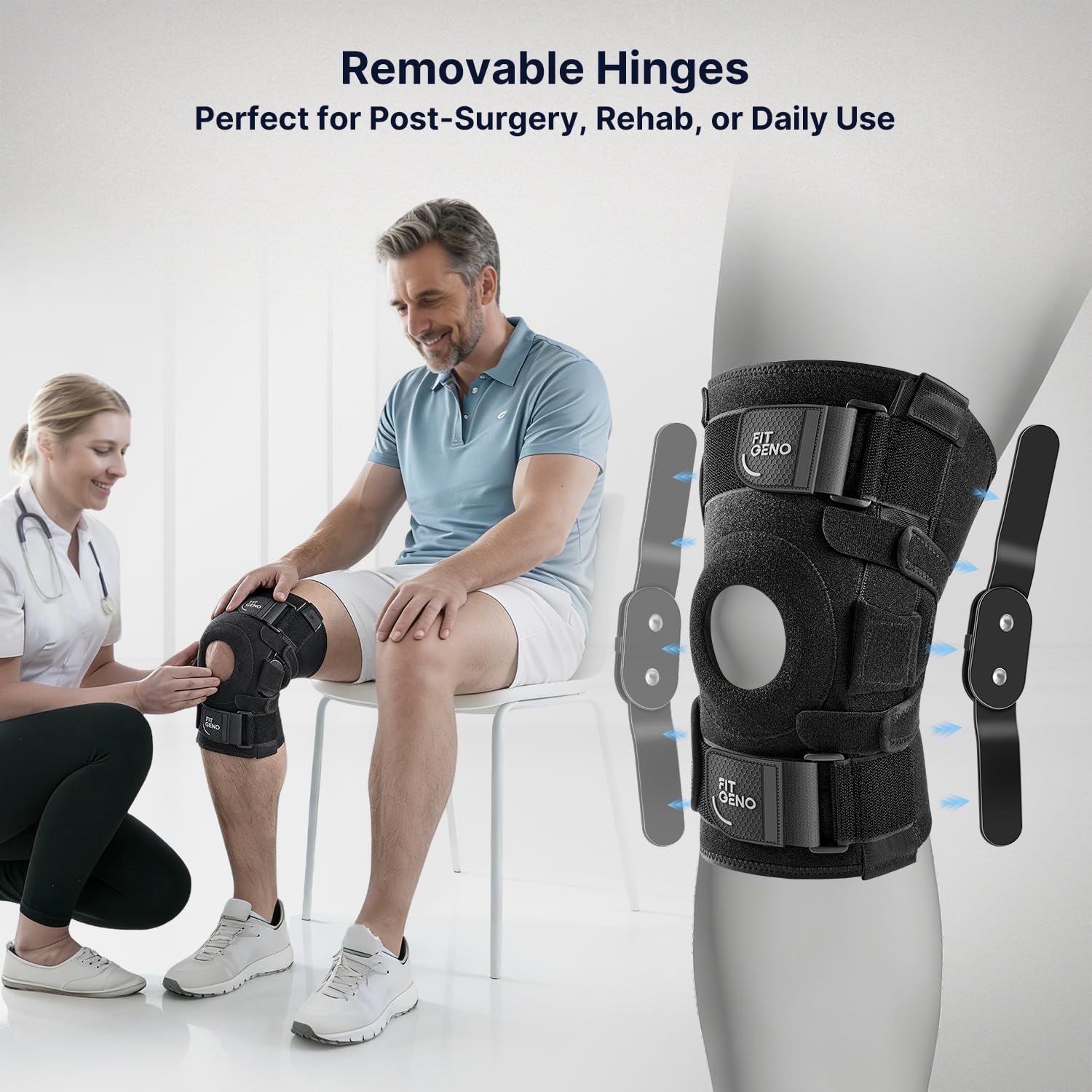Fit Geno Hinged Knee Brace for Meniscus Tear: Adjustable Knee Support for Knee Pain w/Side Stabilizers & Hinges for Injury or Surgery Recovery - Men and Women - Image 3