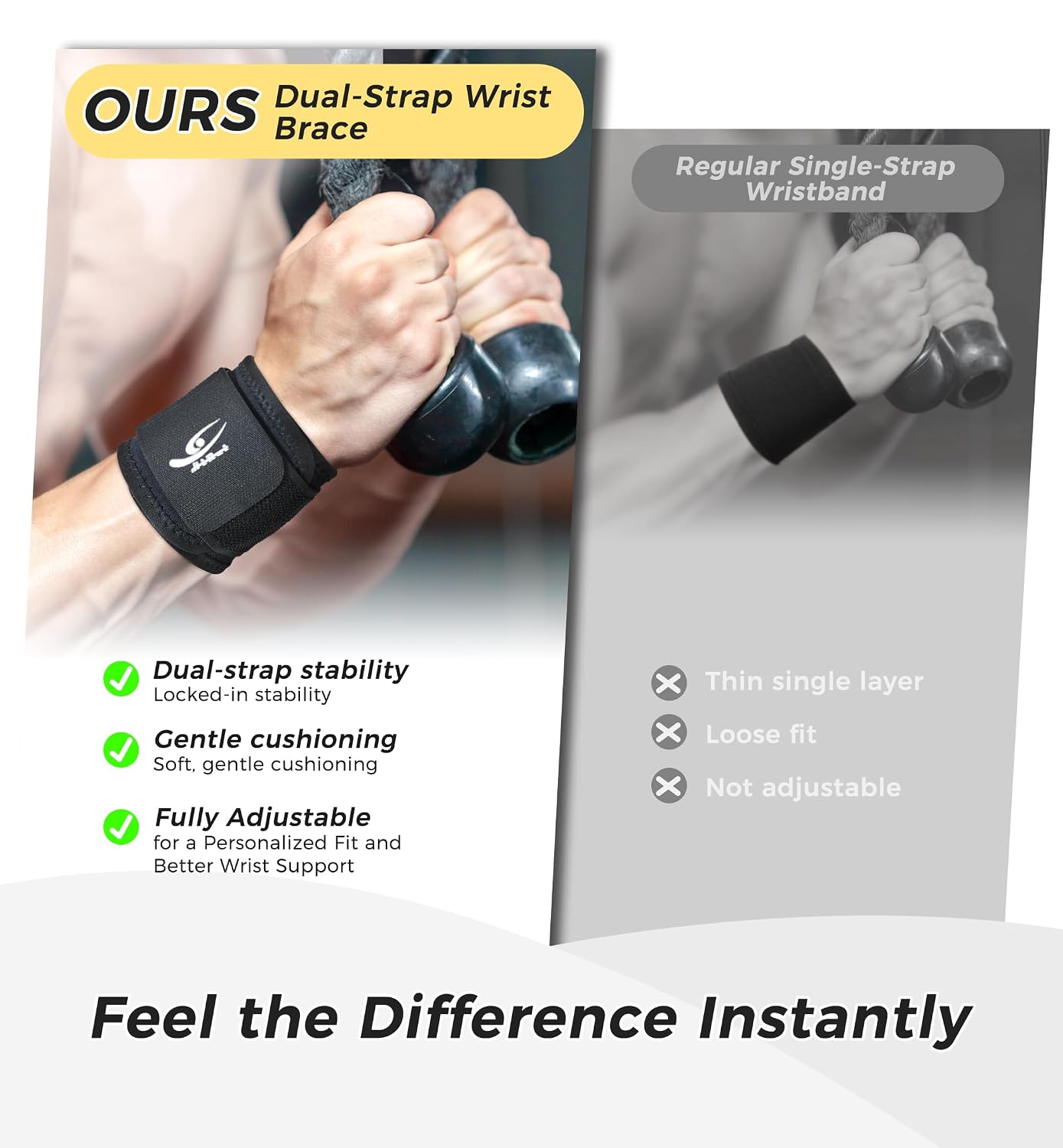 HiRui 2 Pack Wrist Compression Straps – Dual‑Layer Wrist Brace for Pain Relief & Support, Tendonitis, Carpal Tunnel, Arthritis – Adjustable Wrist Wraps for Fitness, Workouts & Everyday Use (Black) - Image 7