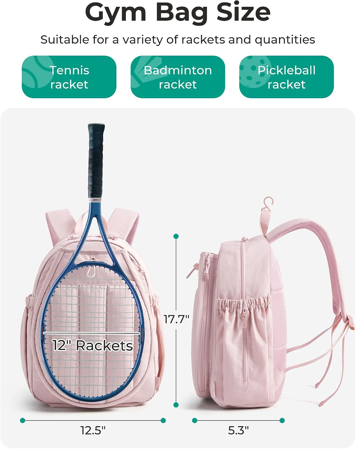BAGSMART Tennis Gym Bag for Women, Tennis Backpack Holds 2 Rackets with Shoe Compartment, 15.6" Laptop Gym Backpacks for Court, Off-work, Everyday & Overnight Weekend - Image 2