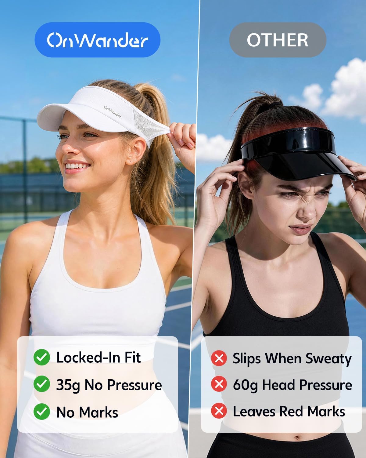 Sport Sun Visor Hat for Women Men - Lightweight Stretchy Polyester Spandex Quick Dry Sweatband Wrinkle Resistant - Image 3