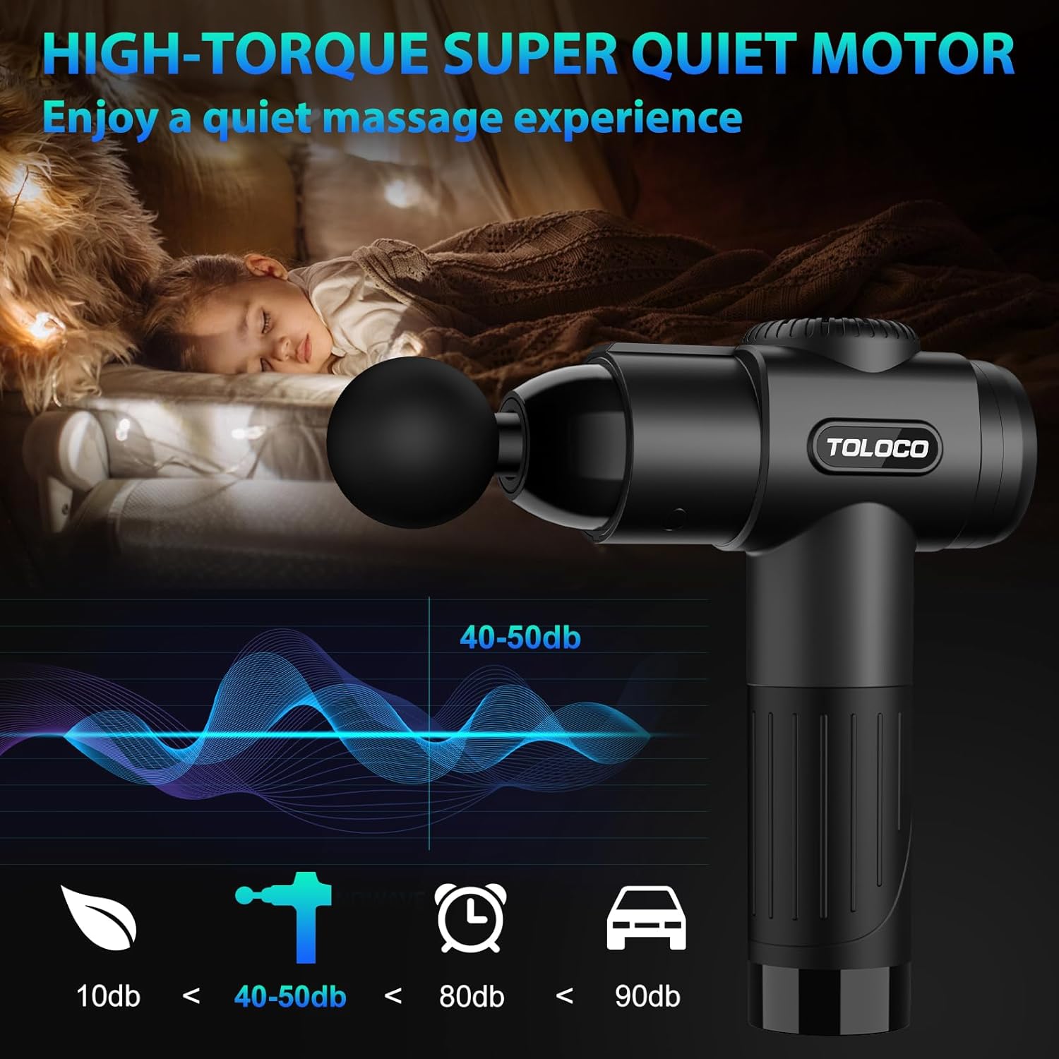 TOLOCO Massage Gun, Deep Tissue Back Massage for Athletes for Pain Relief, Percussion Massager with 10 Massages Heads & Silent Brushless Motor, Fathers Day Dad Gifts, Black - Image 3