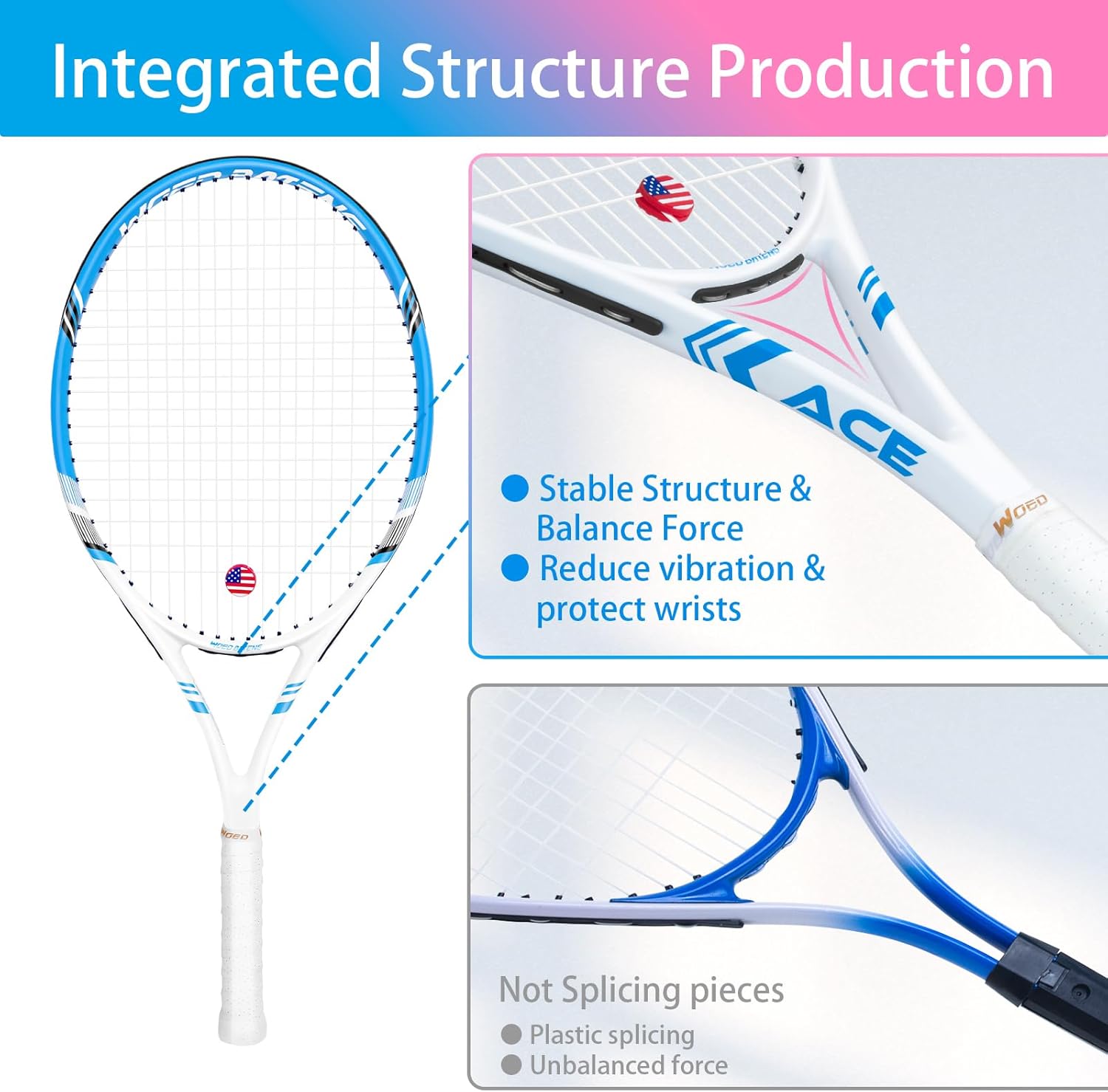 Pro Tennis Racket for Adults, 2 Player 27 inch Speed Tennis Racquet Acceptable for Beginner and Professional with 3 Tennis Balls, 2 Vibration Dampes, 2 Overgrips, Tennis Bag - Image 2