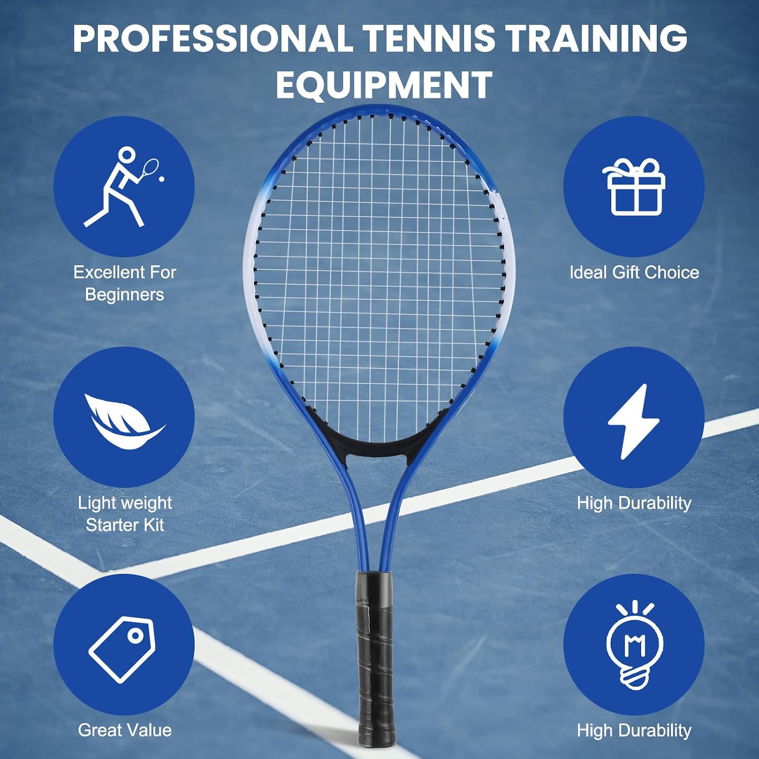 Kids Tennis Rackets Training Set - 7-in-1 Youth Tennis Racket Set, 2 pcs 19″ Rackets,1Tennis Trainer & 2Rebound Balls&1tennis Ball,Tennis Racquet Set for Beginners & Family Activities - Image 3