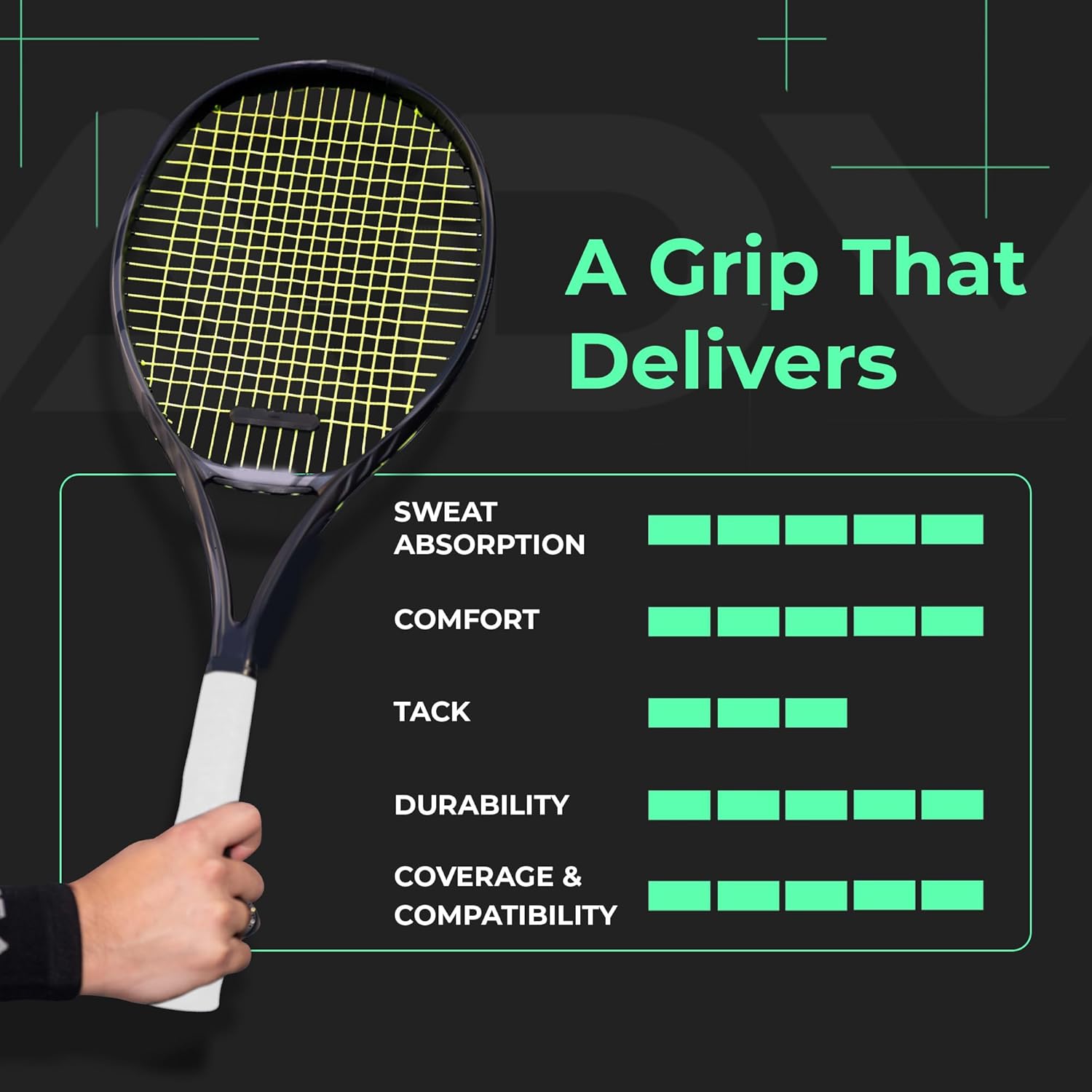 ADV Dry Tennis Overgrip Tape - 3, 6, 12, 30, 60 Pack - FeltTac Tennis Racket Grip Tape - Ultra Absorbent Tennis Grip Tape - Comfort Tennis Racket Grips - Tennis Grips Overgrip - Image 7