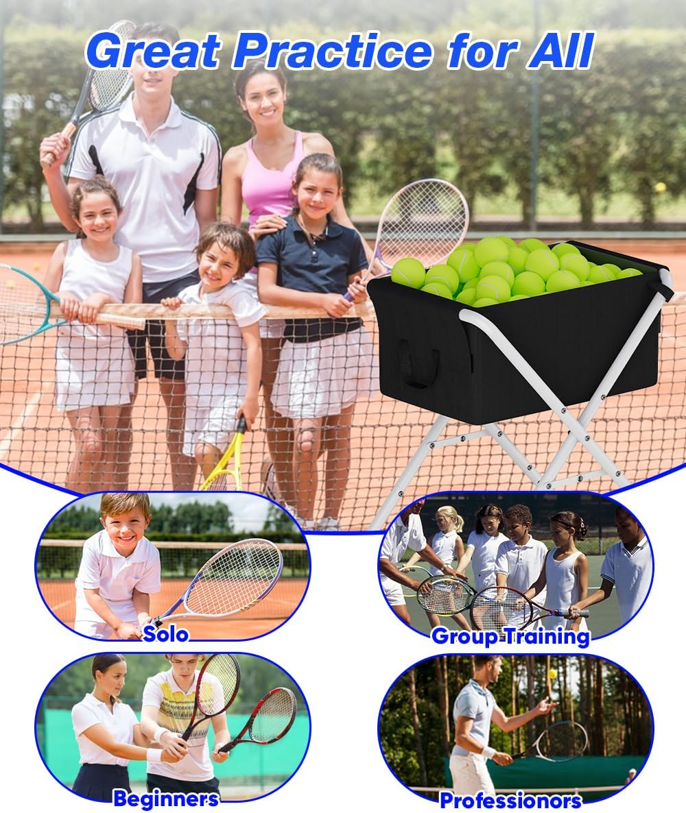 Tennis Ball Hopper Cart Holds 175 Tennis Balls or 140 Pickleballs, Portable Pickleball Collector Caddy with Wheels, Foldable Baseball Basket Holder for Court Training & Coaching - Image 8