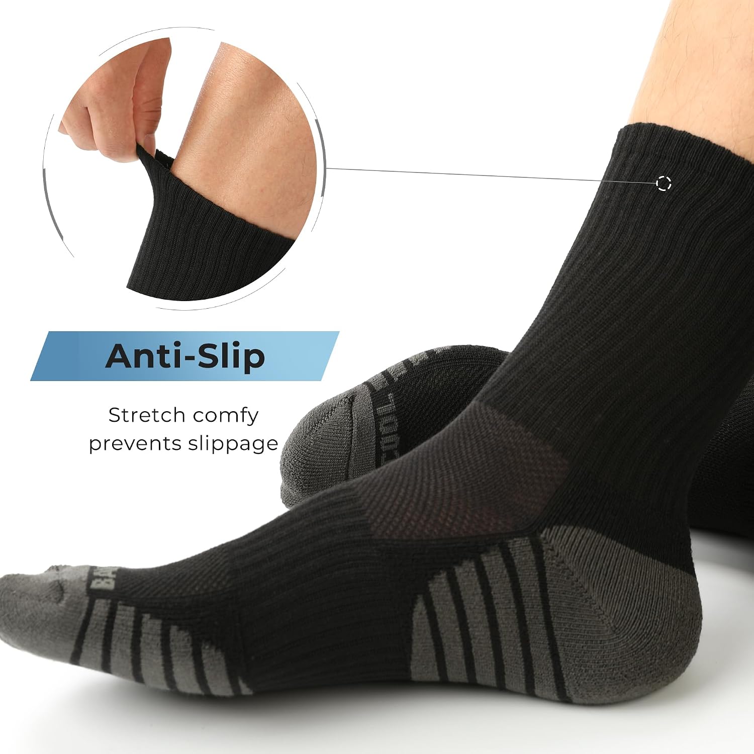 BAMBOO COOL Men's Crew Socks Athletic Running Sports Socks, Cushioned Moisture Wicking, Breathable Arch Support 6 Pack - Image 7